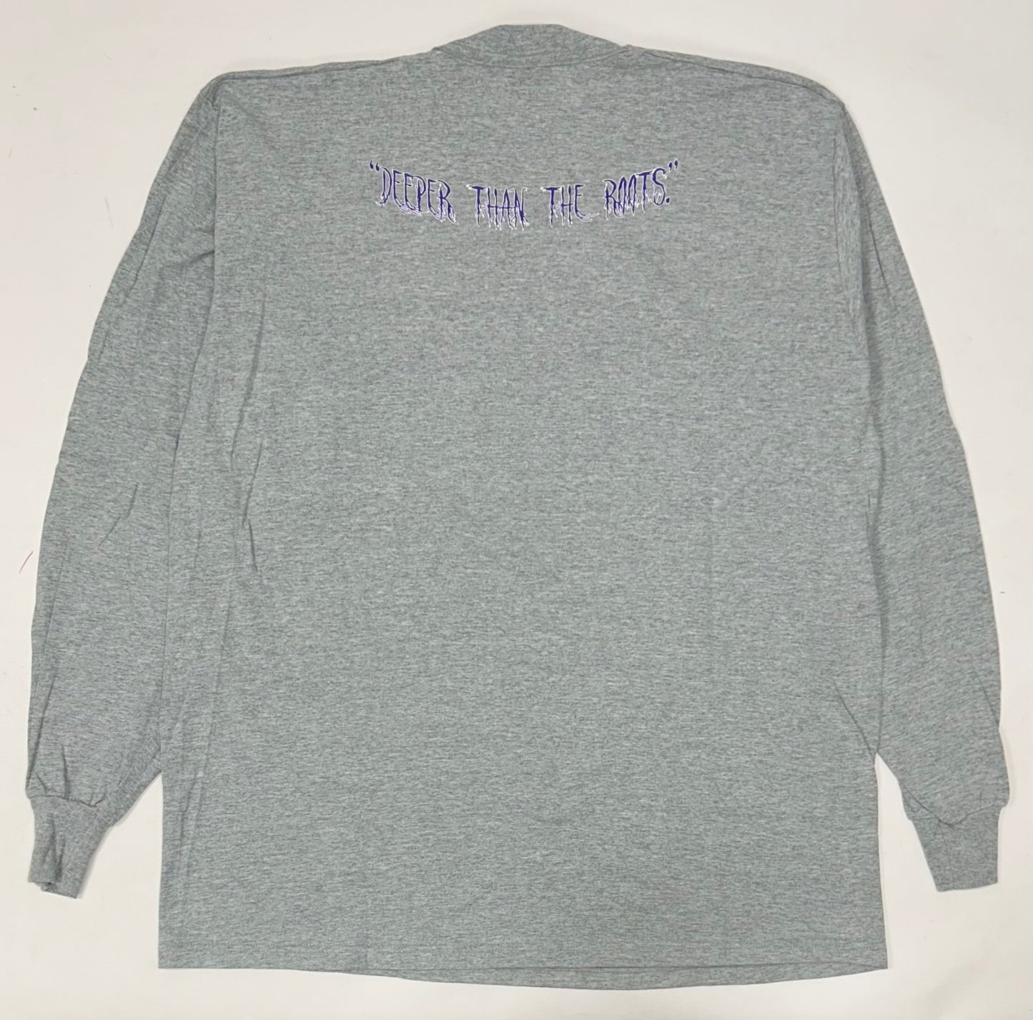 Edgewood NJ first edition “Deeper Than The Roots.” Long Sleeve Tee 2XL 25.5x32.5 Inches Gray Fruit Of The Loom 90/10 Blend Honduras