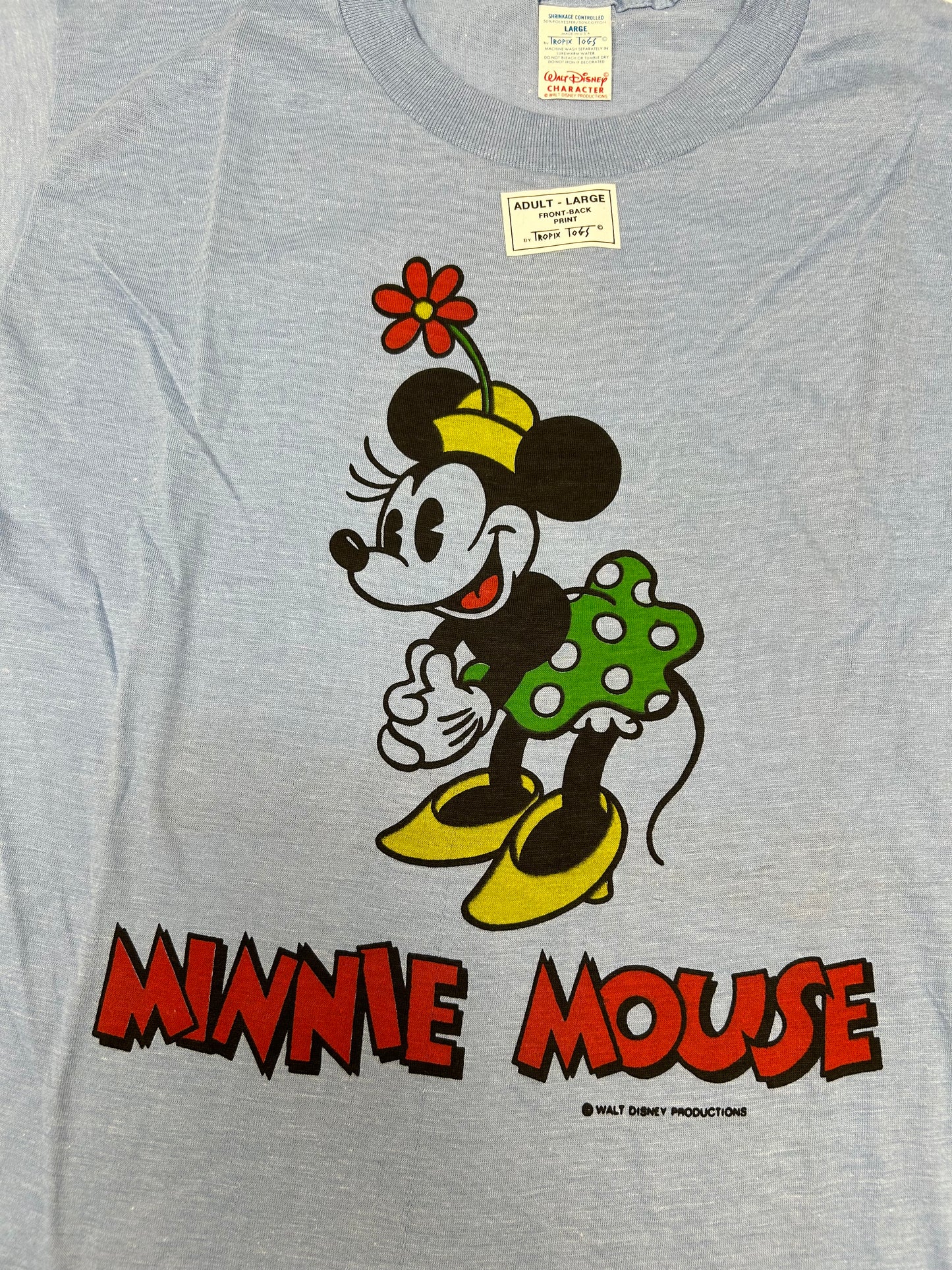 Vintage 70s Tropix Togs Double Sided Minnie Mouse Single Stitch Tagged Large Fits Medium 19.75x29.5 Inches Blue New