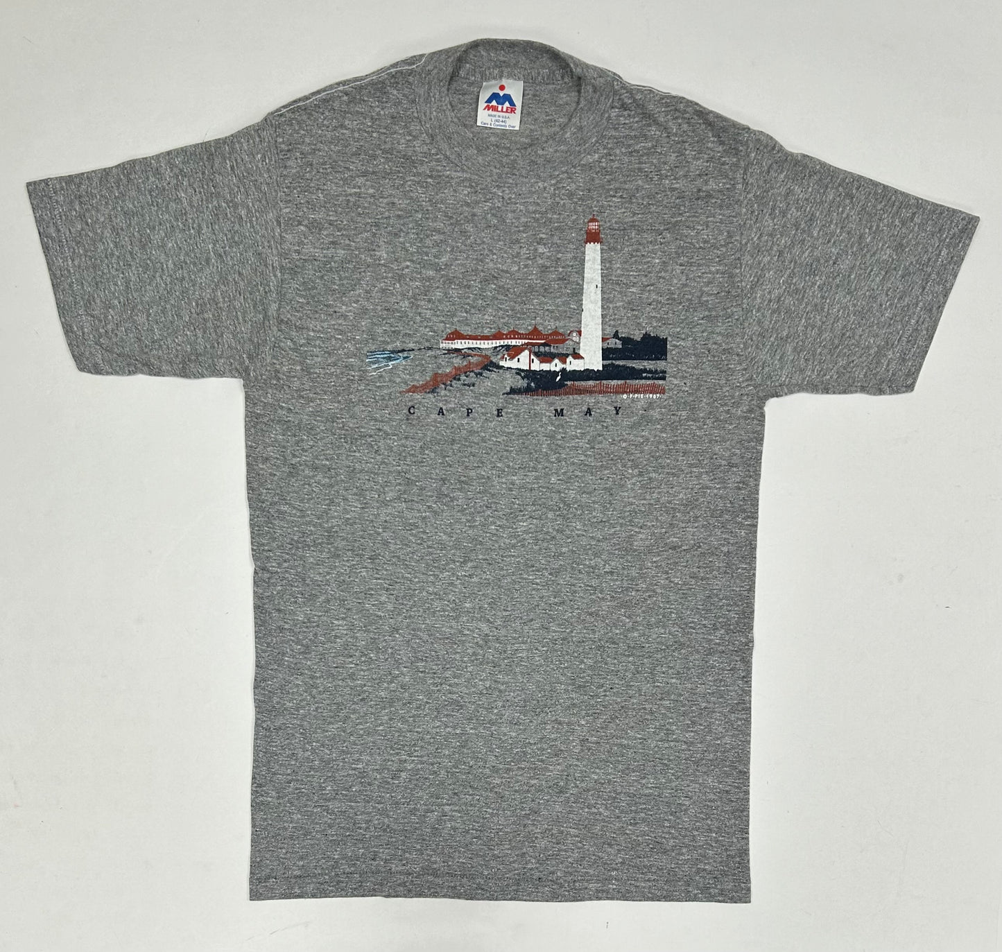 Vintage 1987 Cape May New Jersey Destination Vacation Tee Small/Medium Fit 18.25x28 Inches Gray 50/50 Made In USA
