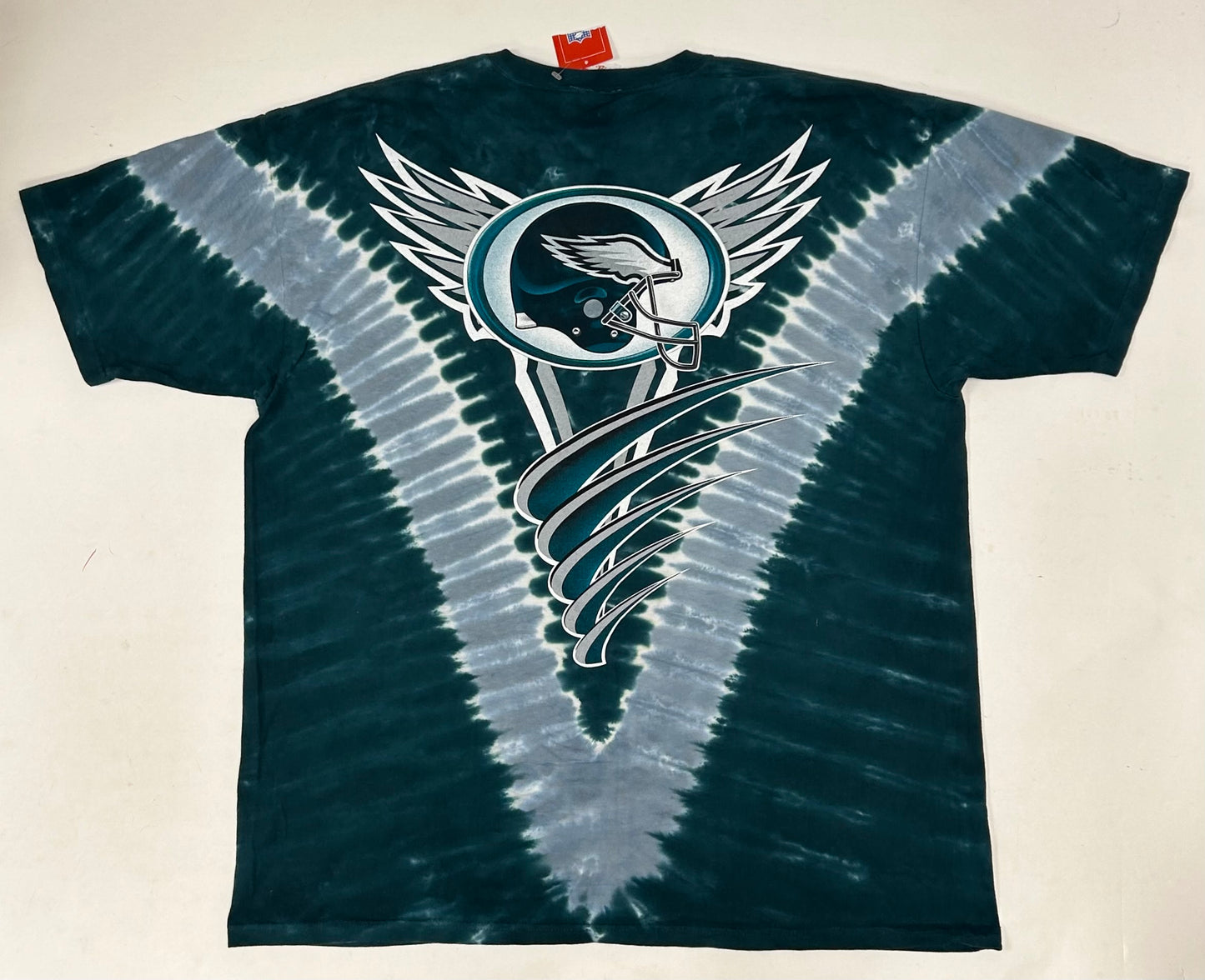 Vintage Philadelphia Eagles NFL Double Sided All Over Print Tie-Dye T-Shirt Size 2XL 26.25x32.5 Inches