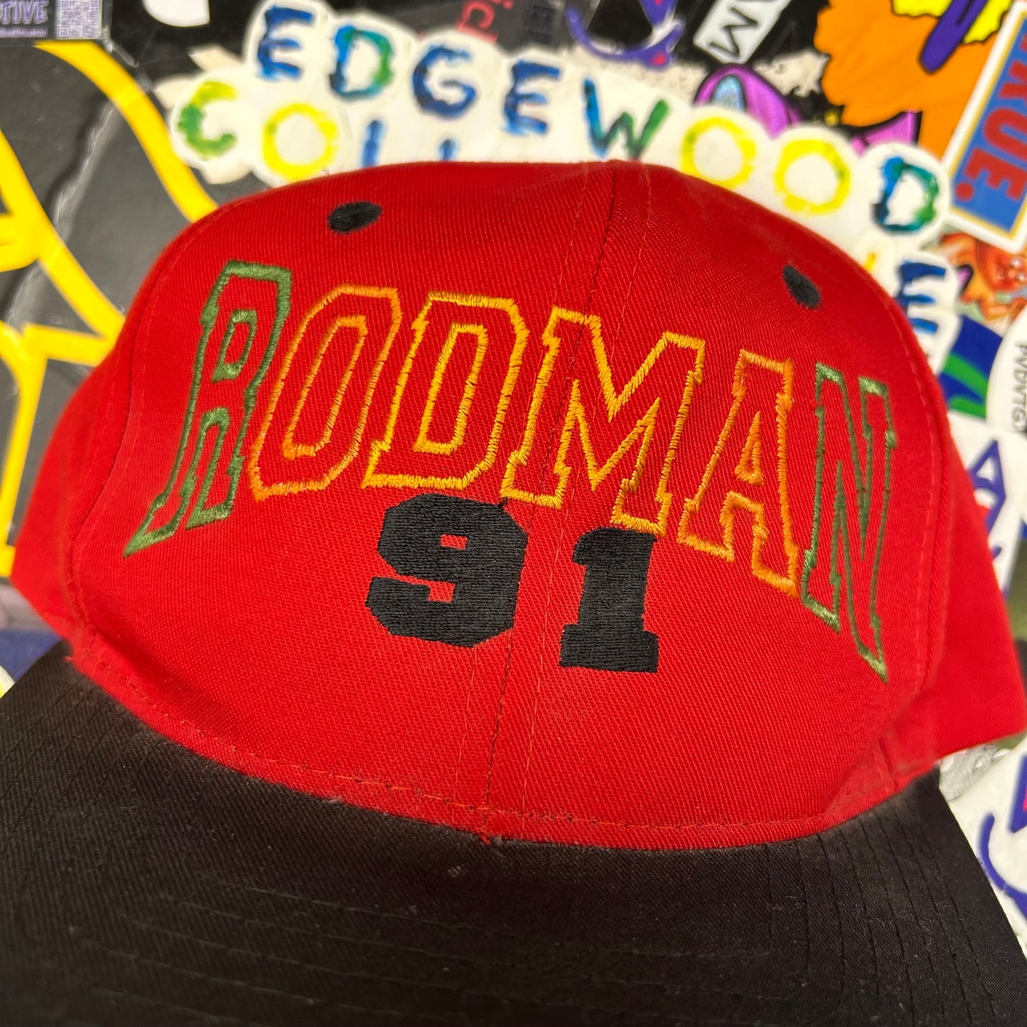 Vintage Dennis Rodman SnapBack Hat Rodman 91 Spell Out KC Caps Red Rare 90s