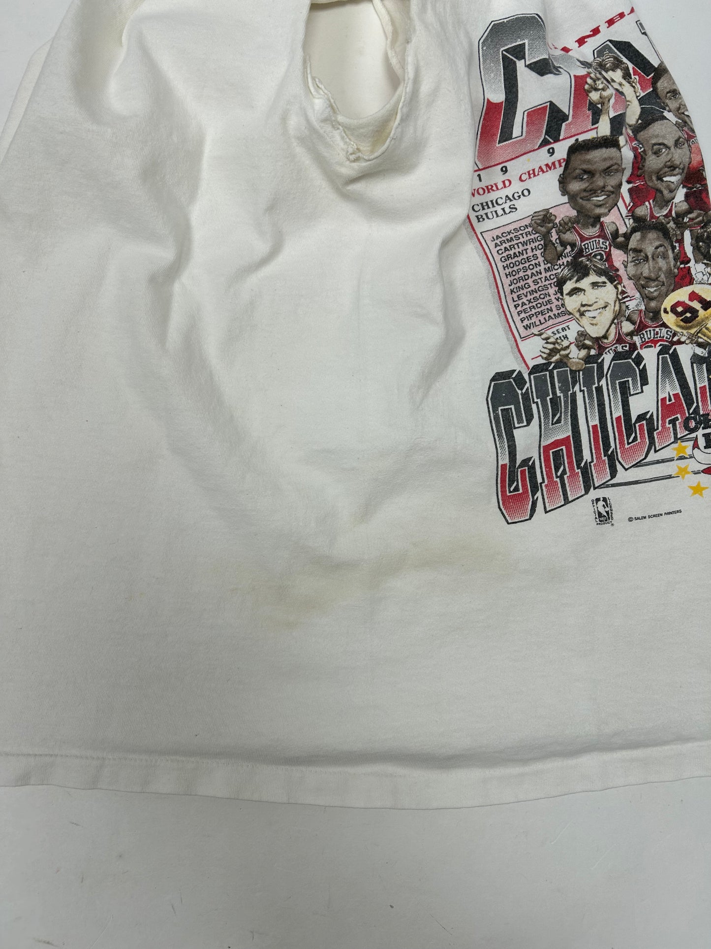 Vintage Chicago Bulls 1991 NBA Champs Caricature Team Salem Sportswear Sleeveless Chopped Tank Top Tee Medium/Small Fit