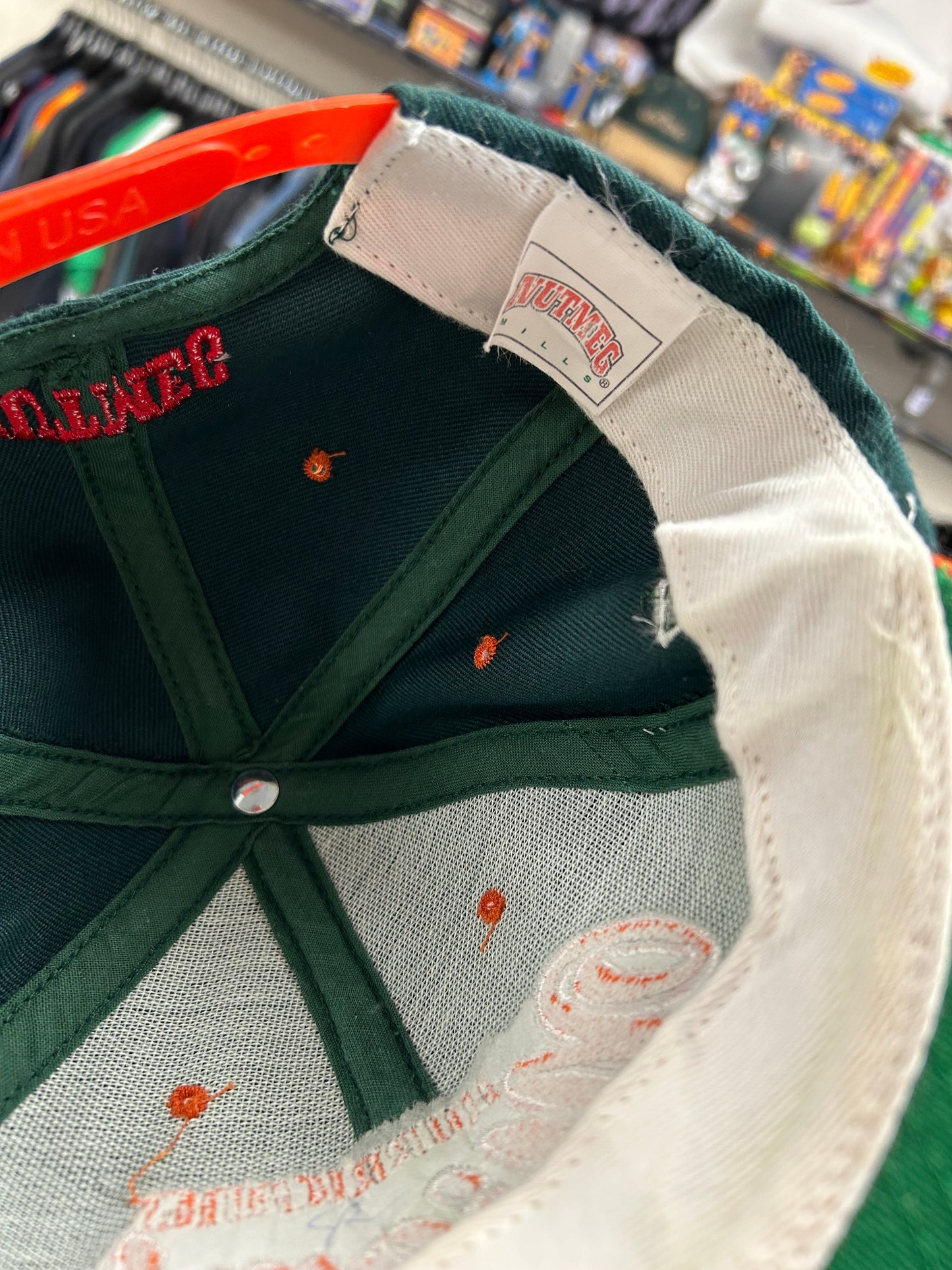 Vintage University of Miami Hurricanes Script College SnapBack Hat Nutmeg Mills