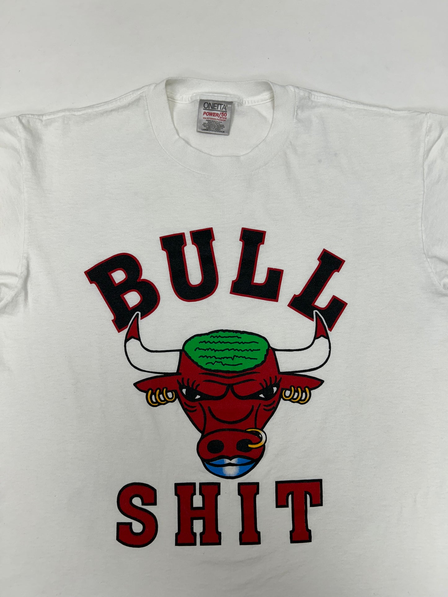 Vintage Chicago Bulls Dennis Rodman Green Hair Bull Bull Sh*t Graphic Tee Large 21.5x28.25 Inches