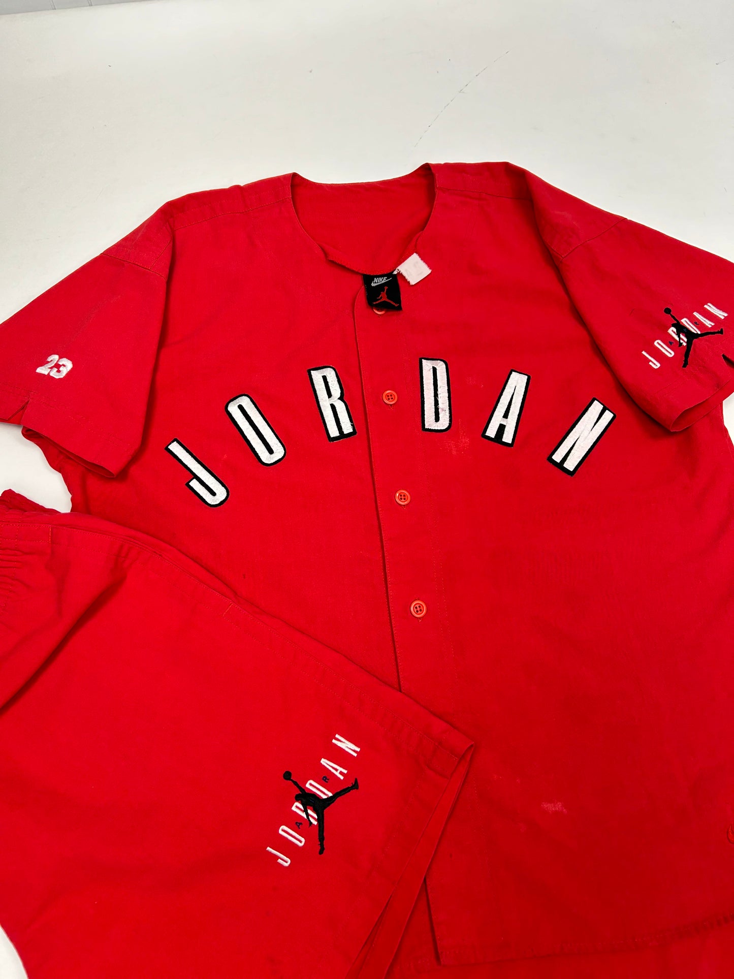 Vintage Nike Air Jordan Spellout Logo Baseball Jersey & Matching Shorts Set XL/L