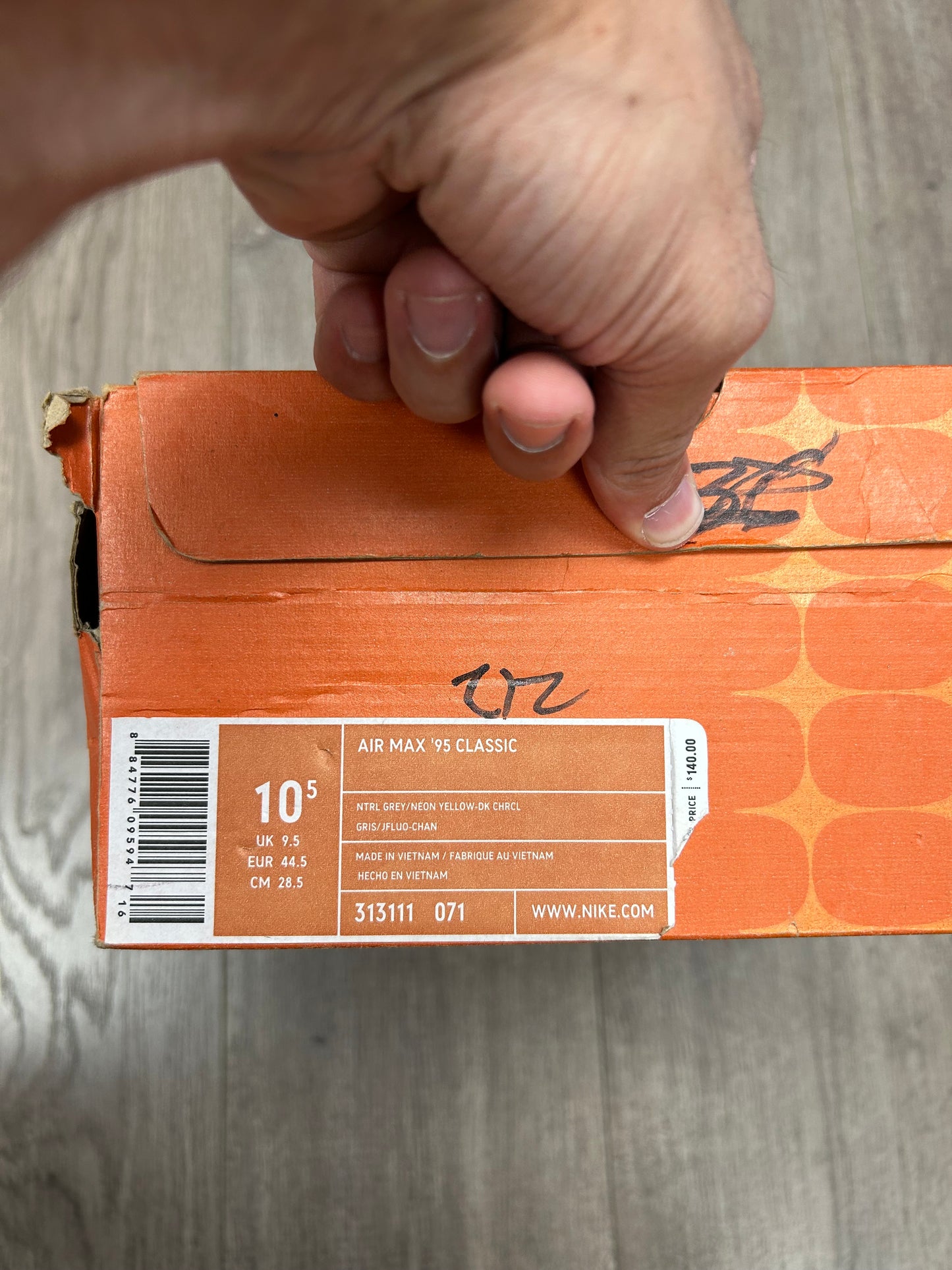 Vintage 2005 Nike Air Max 95 OG Neon Size 10.5 Used With Box 313111-071 Vietnam Wear At Your Own Risk