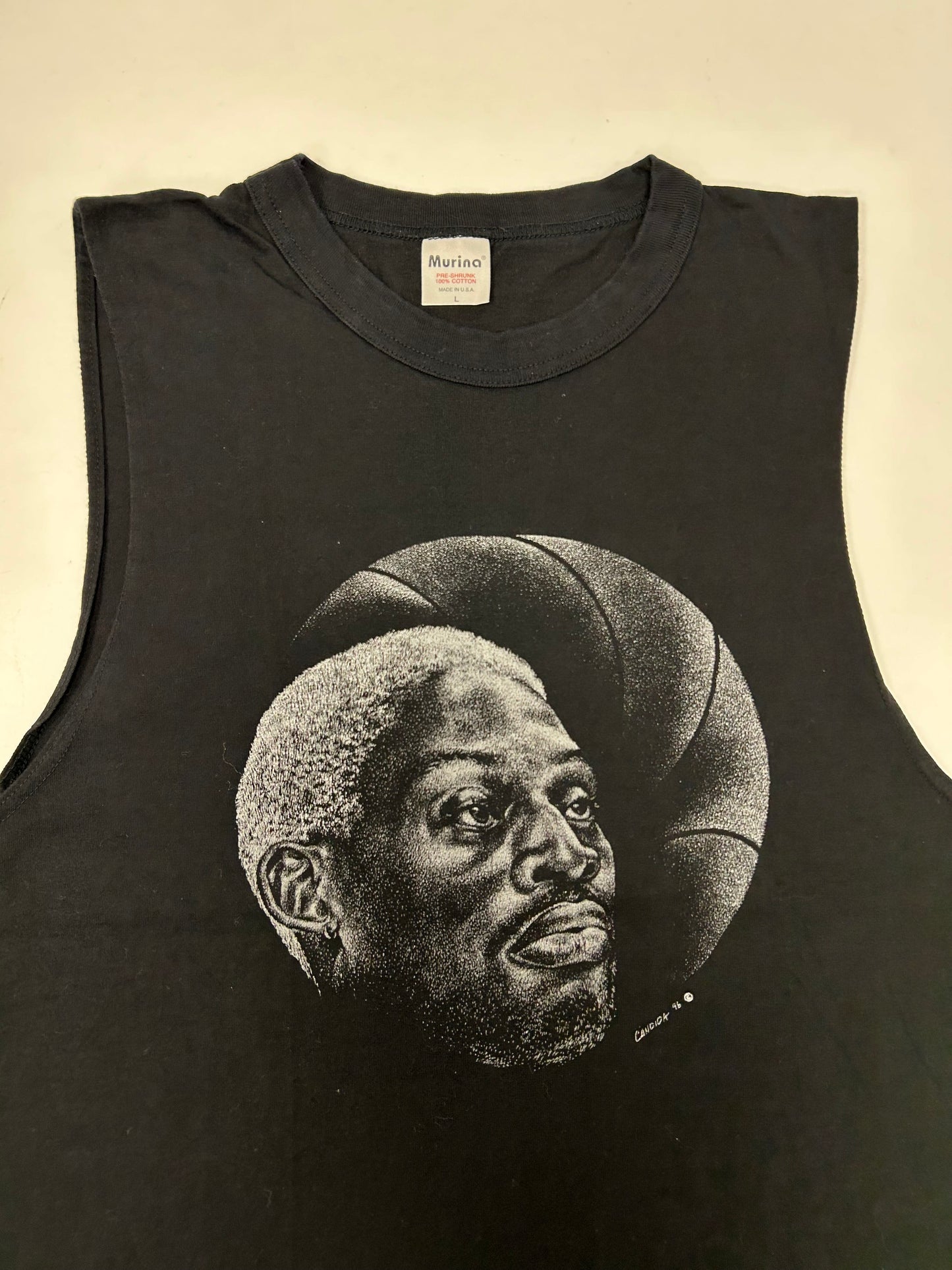 Vintage Dennis Rodman Shadow Graphic Candida 1996 Tank Top Sleeveless Shirt Large 21x28 Inches