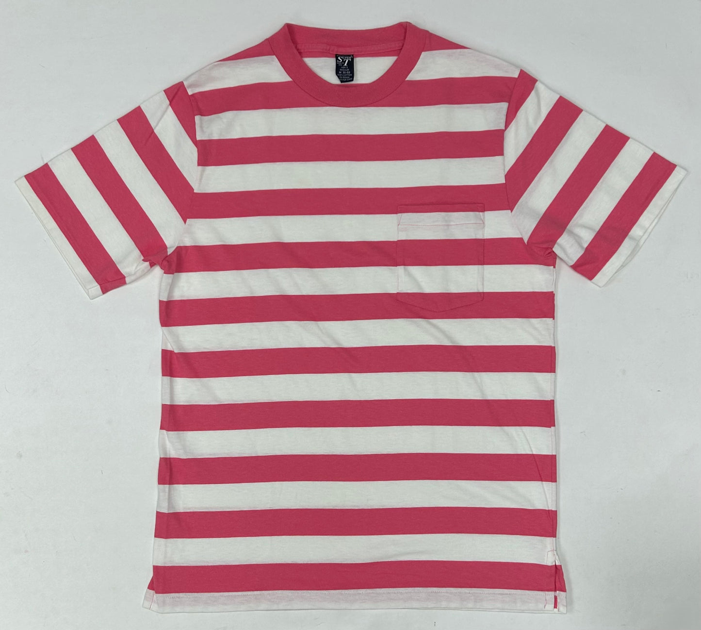 Vintage Lands End Made in USA Single Stitch Stripe Pocket Tee Tagged Size Medium 21x29.5 Inches