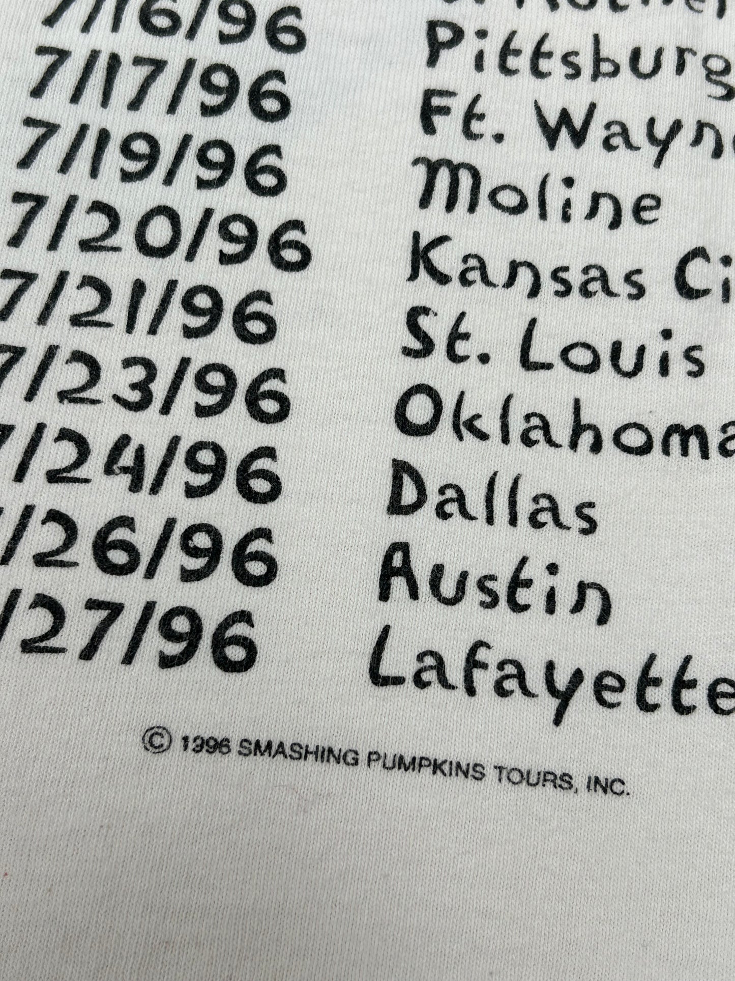 Vintage The Smashing Pumpkins Infinite Sadness Tour 1996 Band Tee Large 22.75x27.75 Inches Tultex Tag