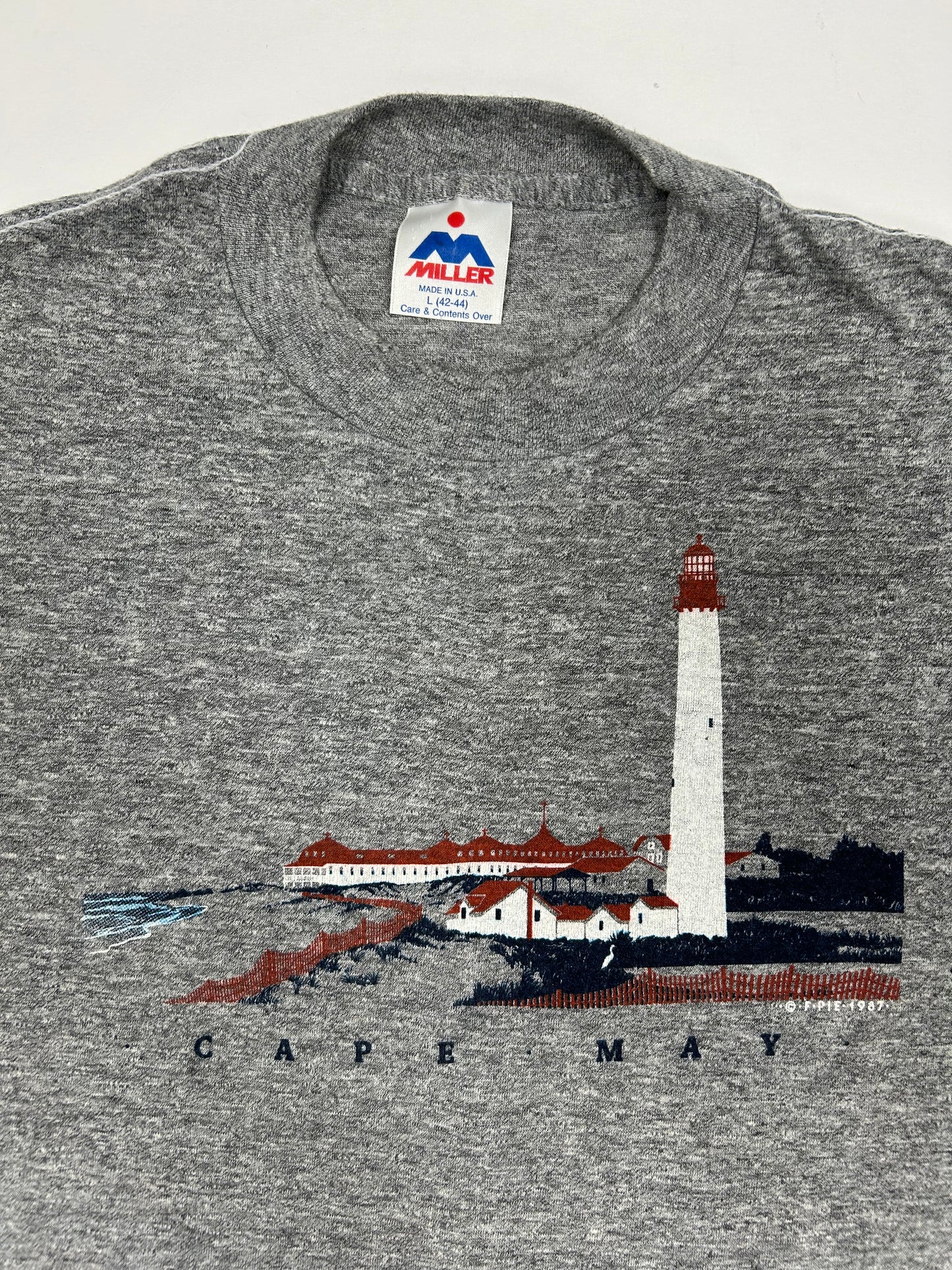 Vintage 1987 Cape May New Jersey Destination Vacation Tee Small/Medium Fit 18.25x28 Inches Gray 50/50 Made In USA