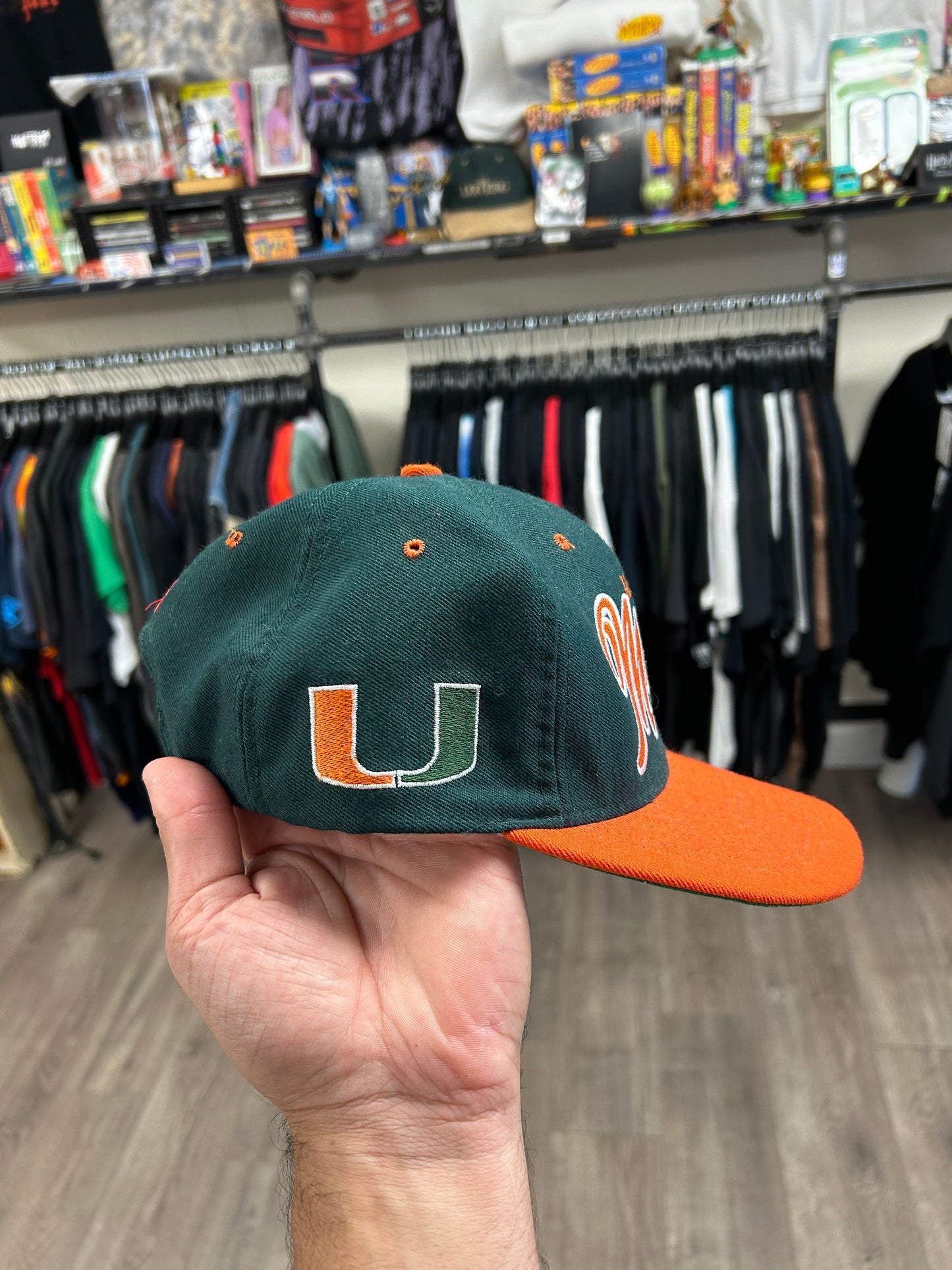 Vintage University of Miami Hurricanes Script College SnapBack Hat Nutmeg Mills