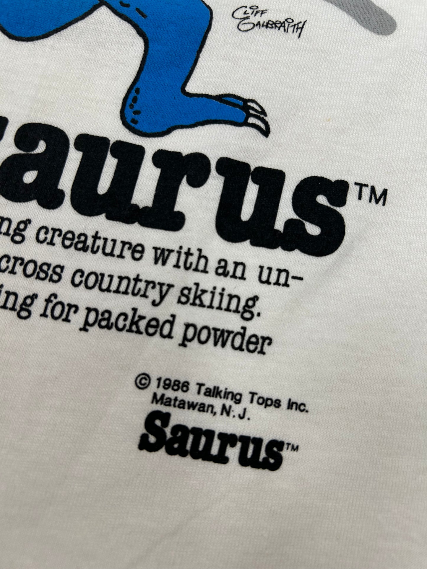 Vintage 1986 Saurus Gang Skiasaurus Talking Tops Dinosaurs T-Shirt 18.75x27.25 S/M