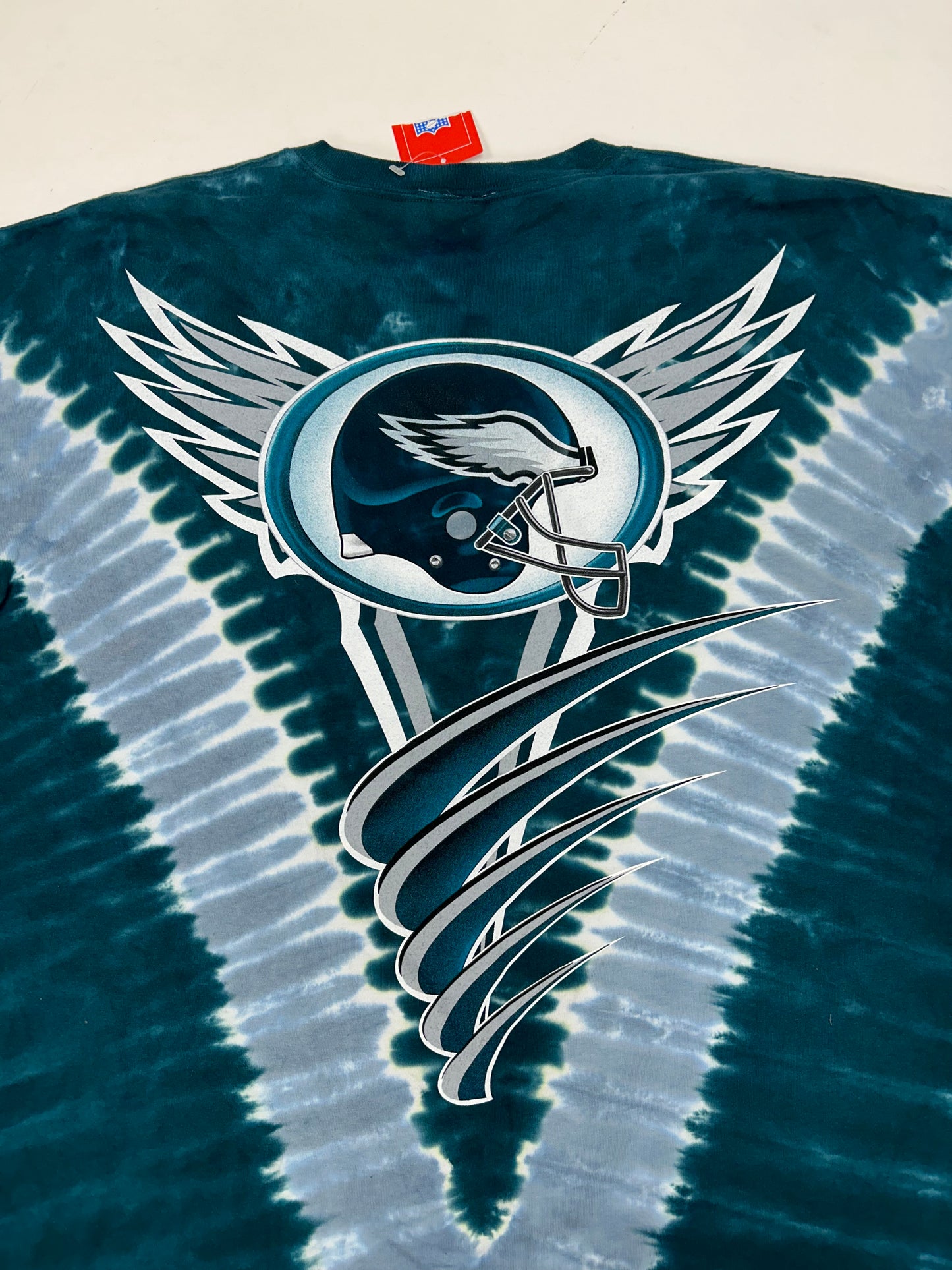 Vintage Philadelphia Eagles NFL Double Sided All Over Print Tie-Dye T-Shirt Size 2XL 26.25x32.5 Inches