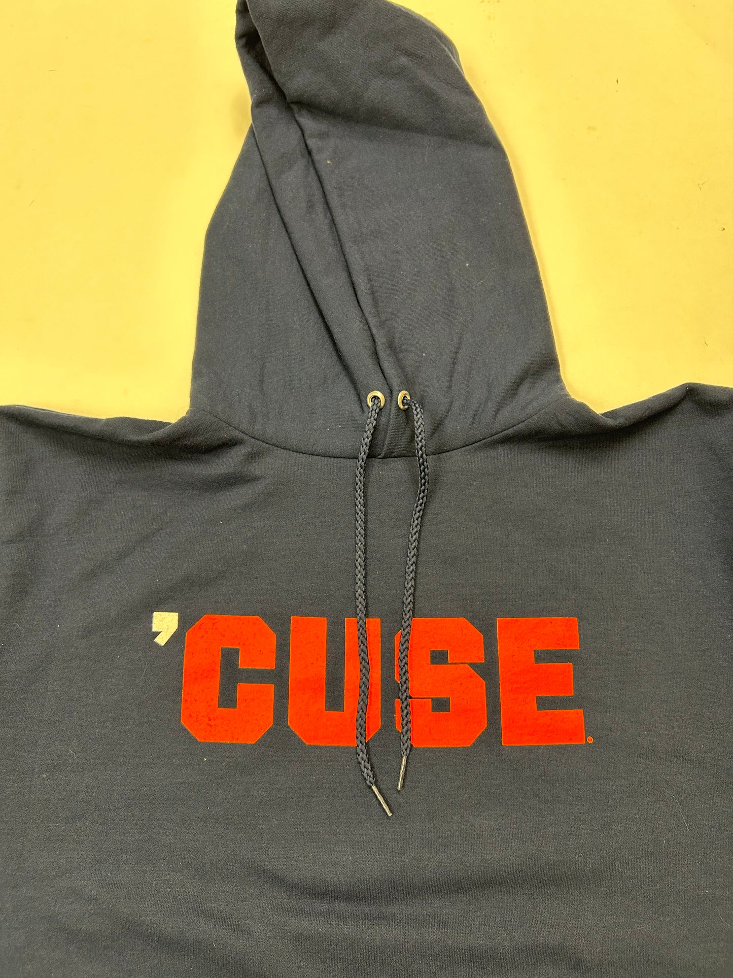 00s Syracuse University ‘Cuse College Hooded Sweatshirt Navy/Orange Medium 21.75x27.75 Inches