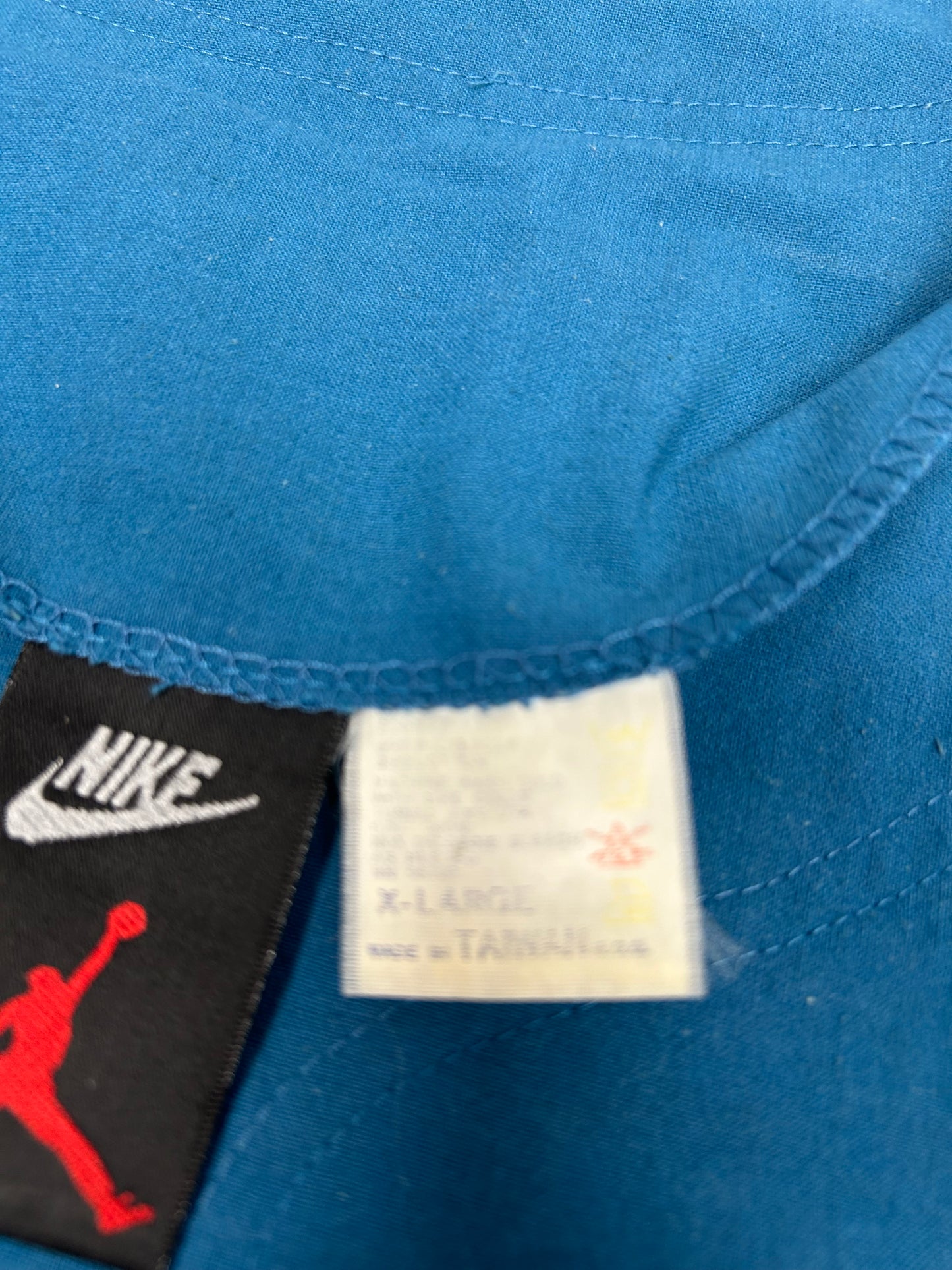 Vintage Nike Air Jordan 'Spellout Logo' Baseball Jersey Blue 1991 Rare XL 27.25x33.5x36 Inches