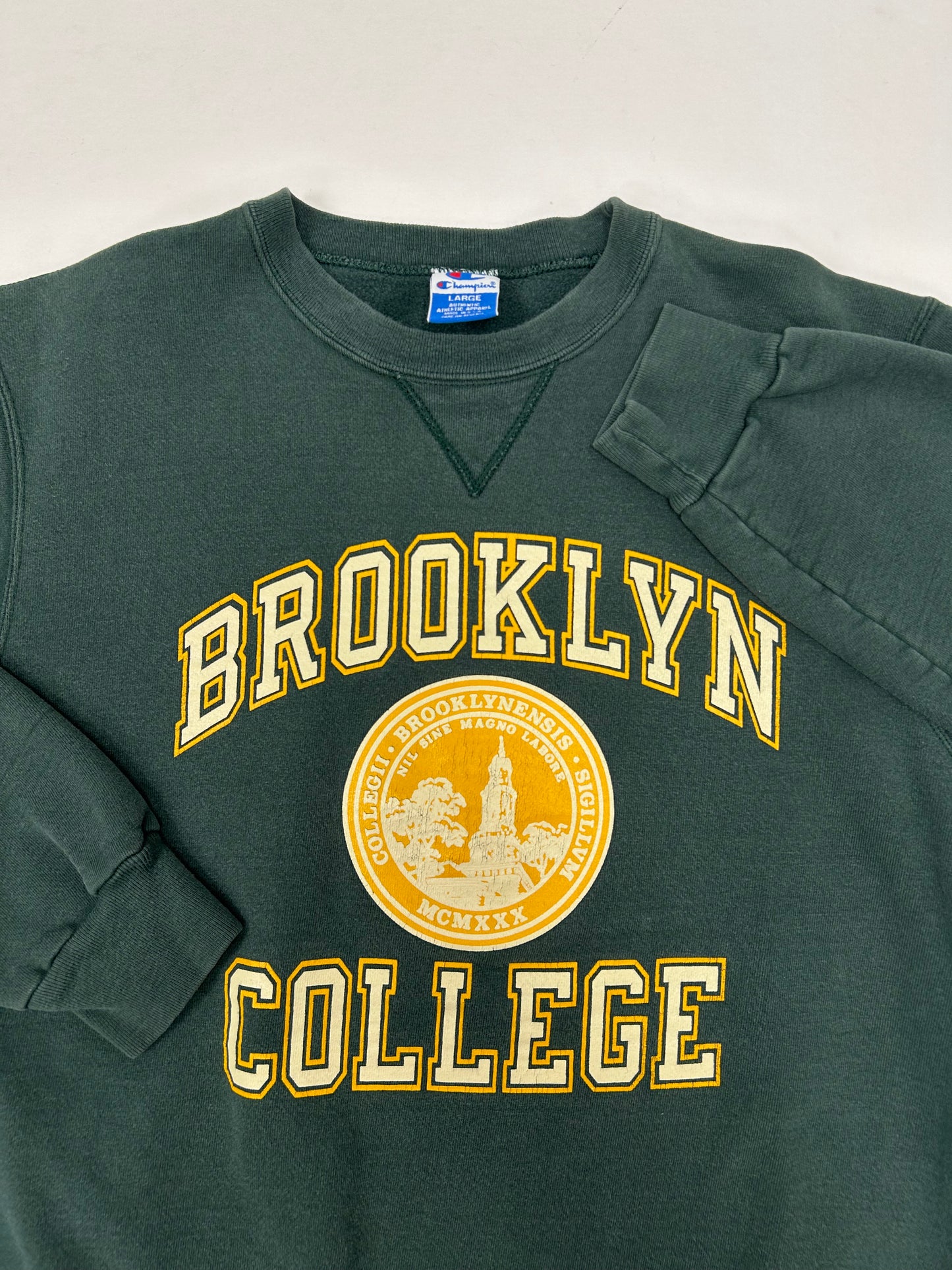 Vintage Brooklyn College Champion Sweatshirt USA Green 95/5 M/L Fit 22.25x27 Inches 90s