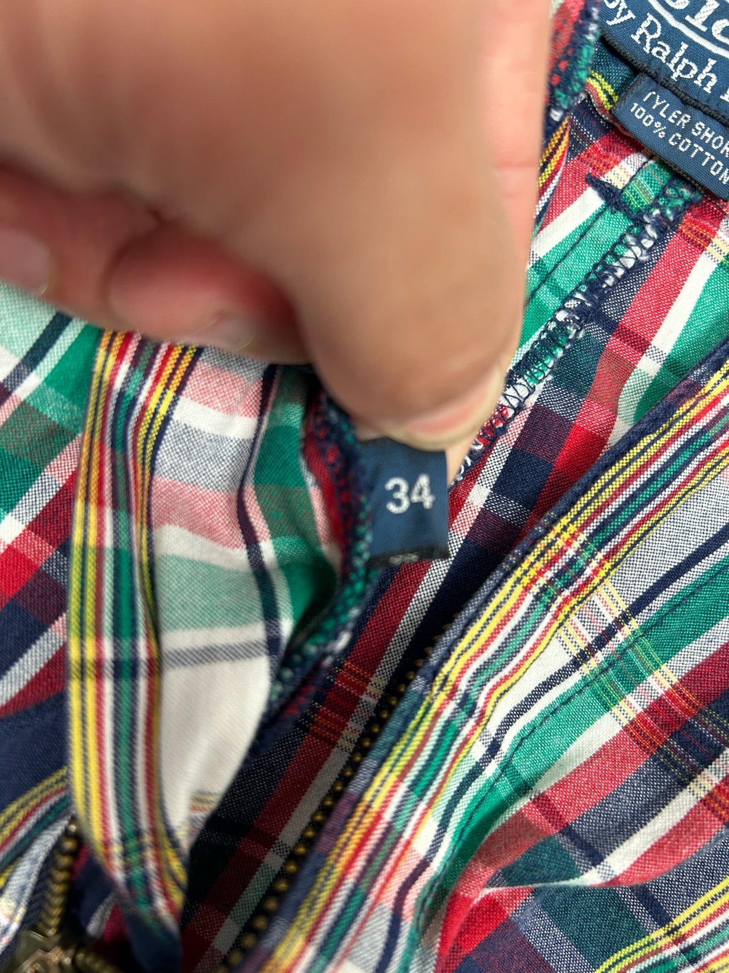 Polo Ralph Lauren Men's Check Blue Pockets Plaid Tyler Shorts Tagged 34”