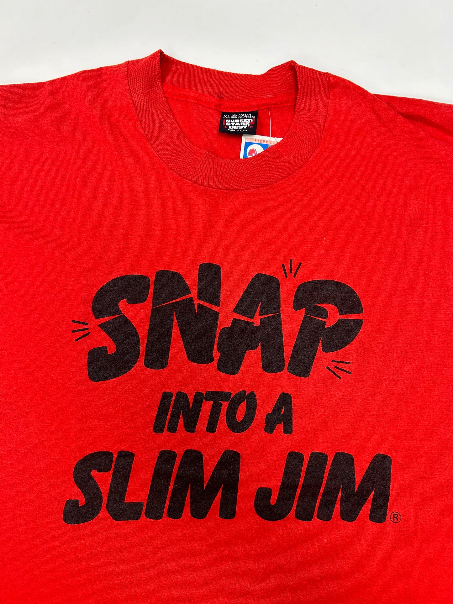 Vintage Slim Jim “Snap Into A Slim Jim” Promo Tee XL Screen Stars Shirt