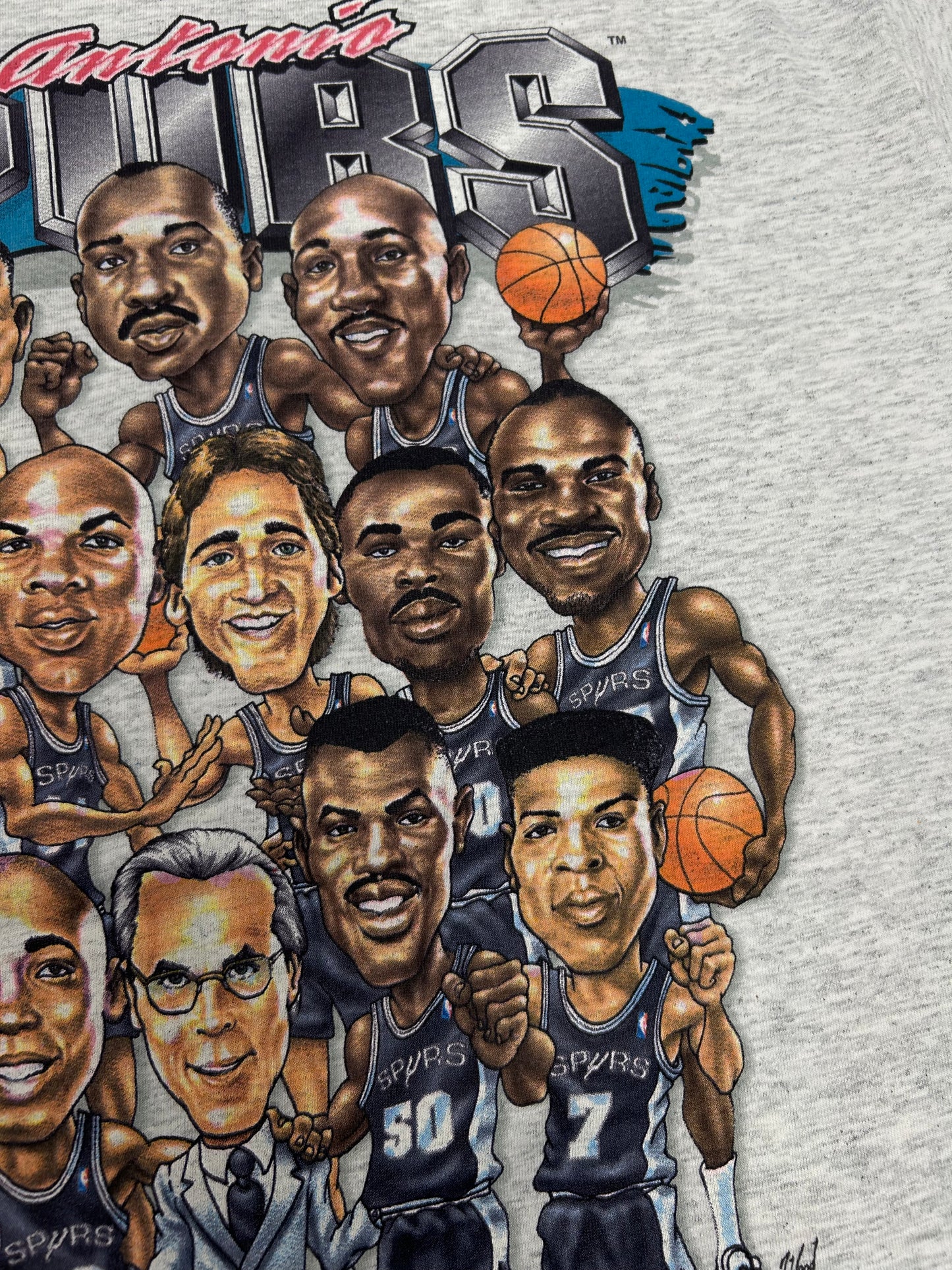 Vintage 90s San Antonio Spurs NBA Caricature Team Salem Sportswear With Rodman Tee XL 24.5x32.75 Inches