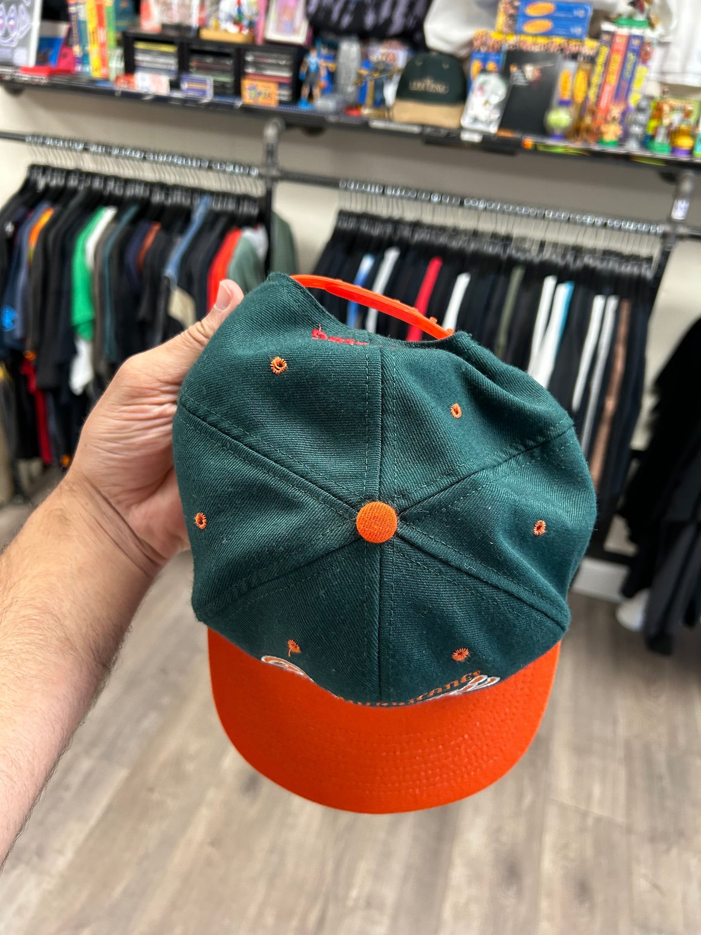 Vintage University of Miami Hurricanes Script College SnapBack Hat Nutmeg Mills