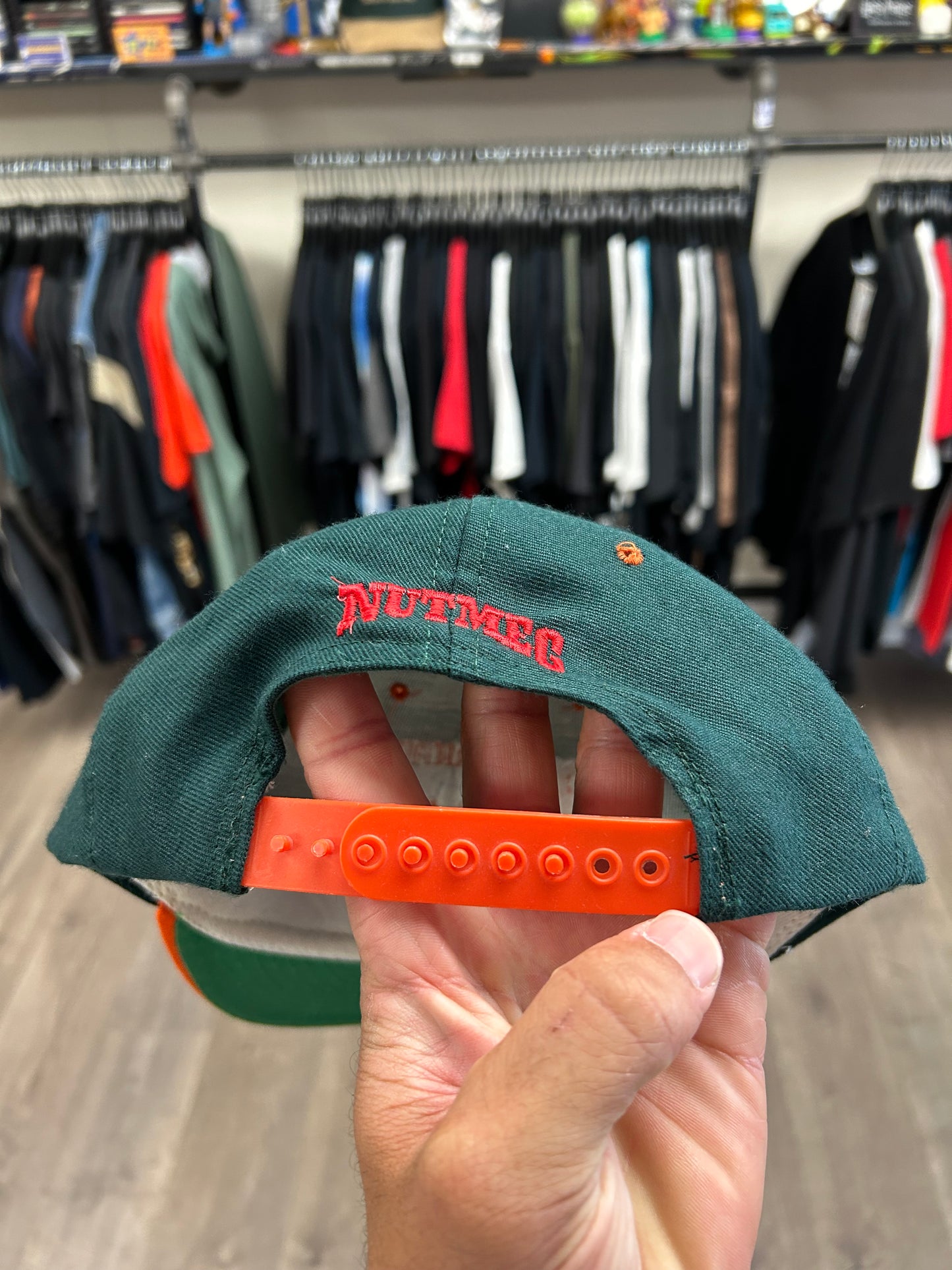 Vintage University of Miami Hurricanes Script College SnapBack Hat Nutmeg Mills