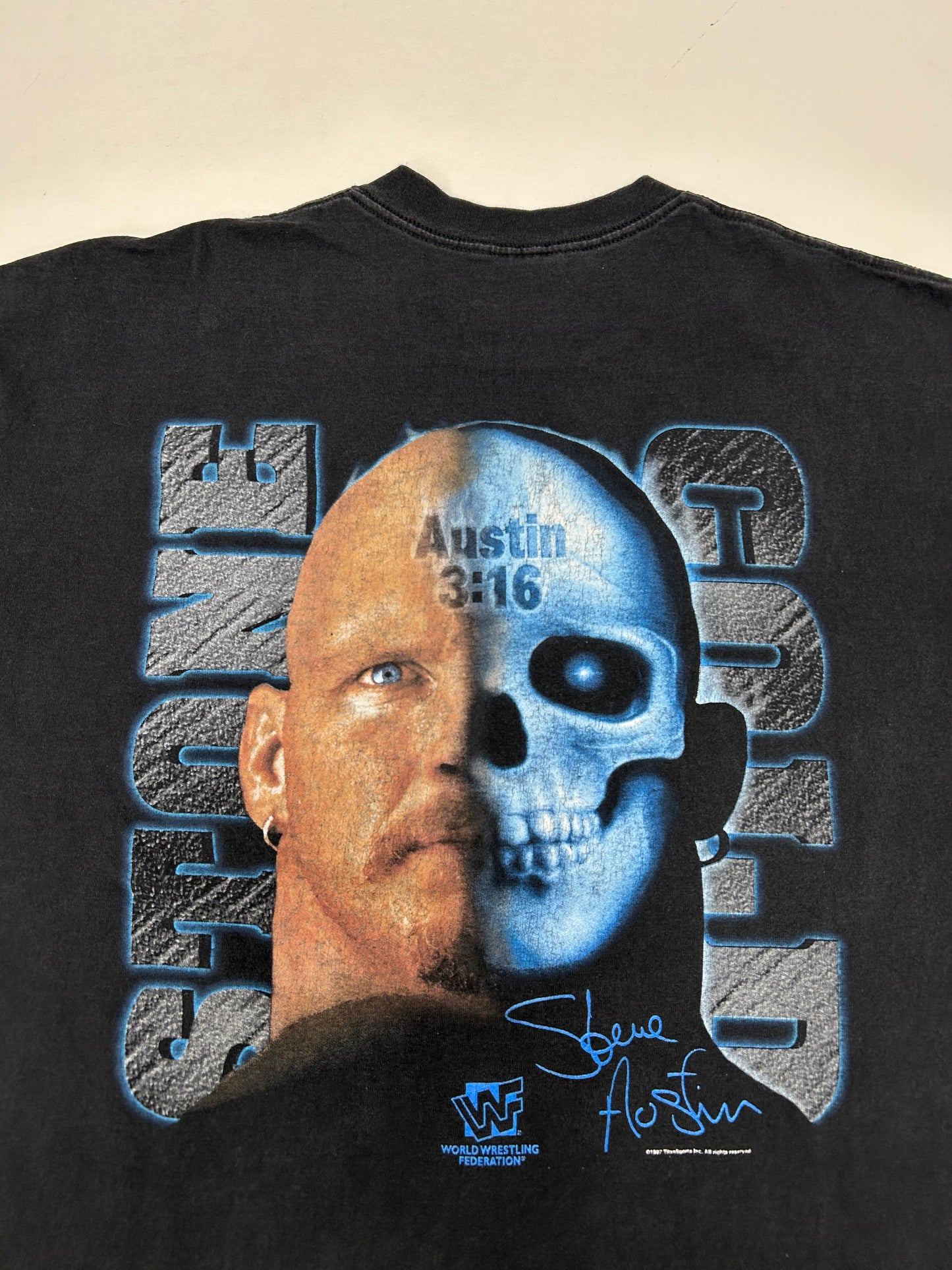 Vintage 1997 WWF Stone Cold Steve Austin Other Side Jackass Skull Graphic Wrestling Tee 2XL 25.75x29.75 Inches