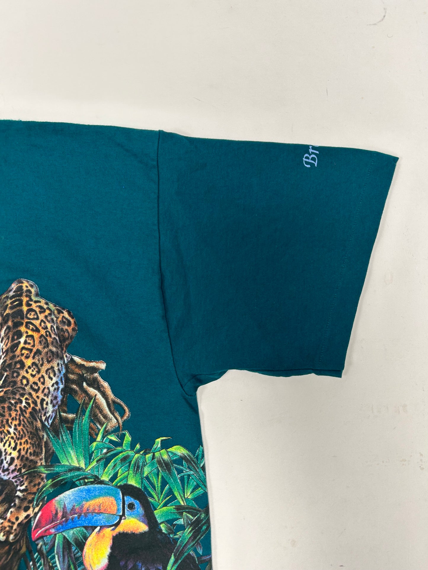 Vintage Bronx Zoo Habitat Rainforest Animal All Over Print Blue T Shirt 90s NYC XL 23.75x31 Inches