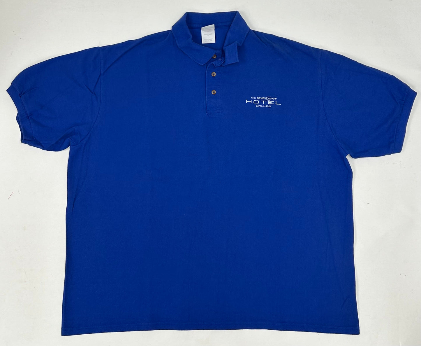 Vintage The Bud Light Hotel Dallas Polo Shirt Embroidered Blue Golf Size 2XL 27.5x29.25 Inches
