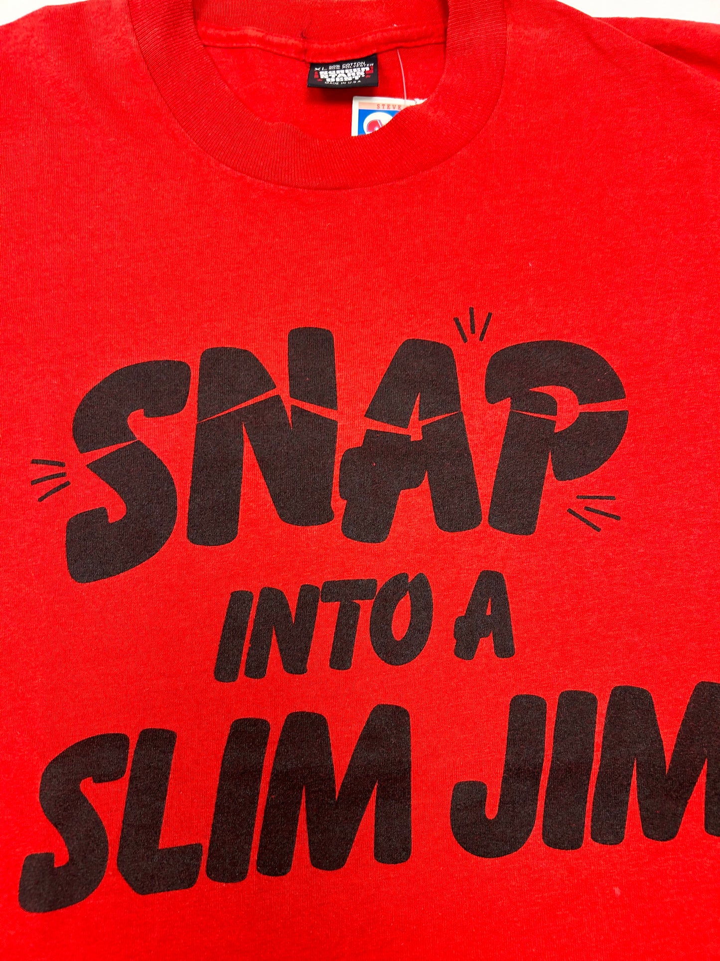 Vintage Slim Jim “Snap Into A Slim Jim” Promo Tee XL Screen Stars Shirt