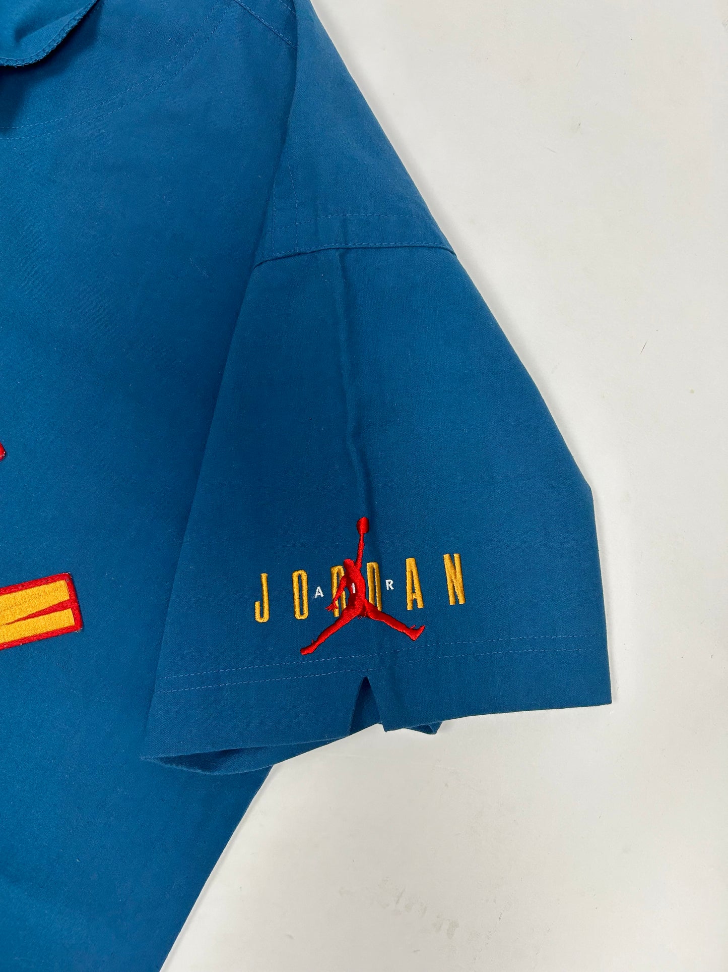 Vintage Nike Air Jordan 'Spellout Logo' Baseball Jersey Blue 1991 Rare XL 27.25x33.5x36 Inches