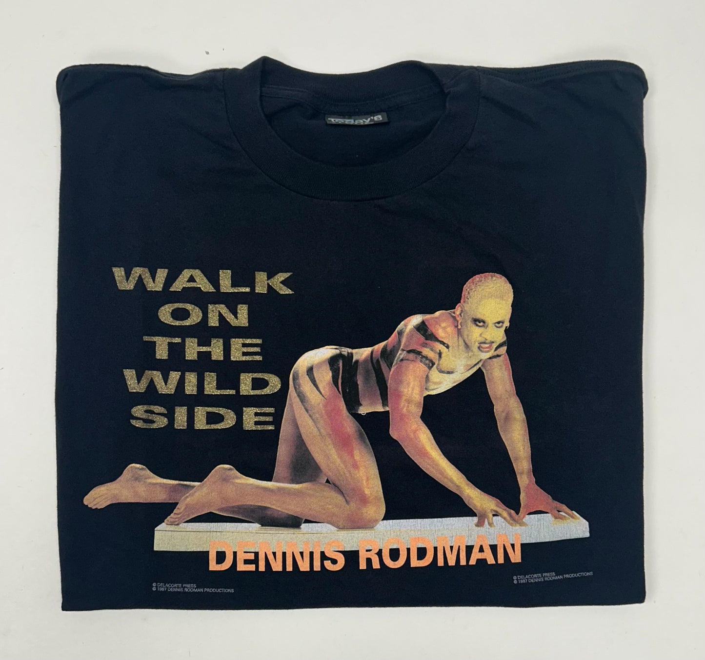 Vintage 1997 Dennis Rodman Walk On The Wild Side Book Promo Tee XL 23.75x29.75 Inches