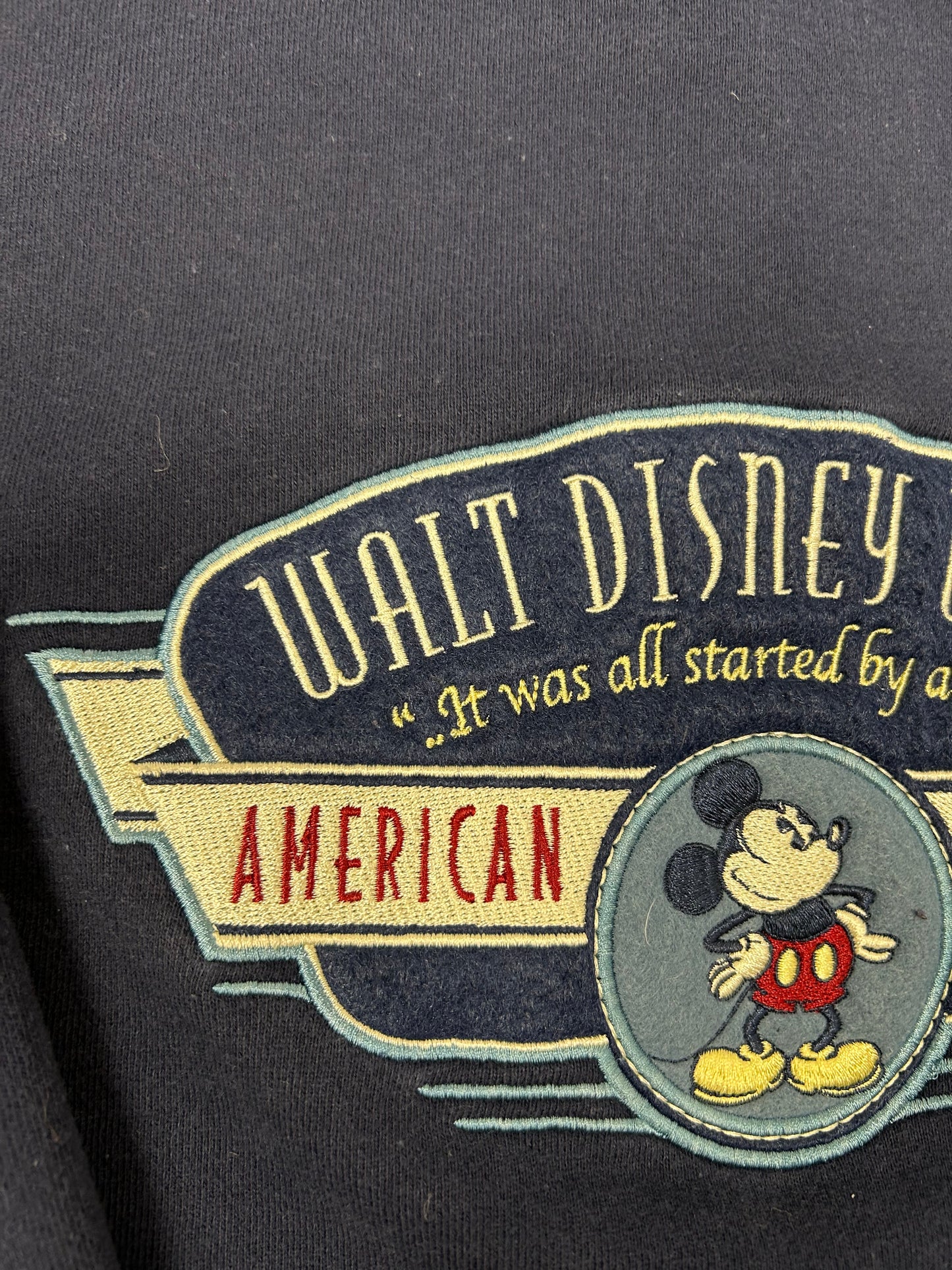 Vintage 00s Walt Disney World American Tradition Mickey Mouse Embroidered Logo Zip Hooded Sweatshirt XL Navy