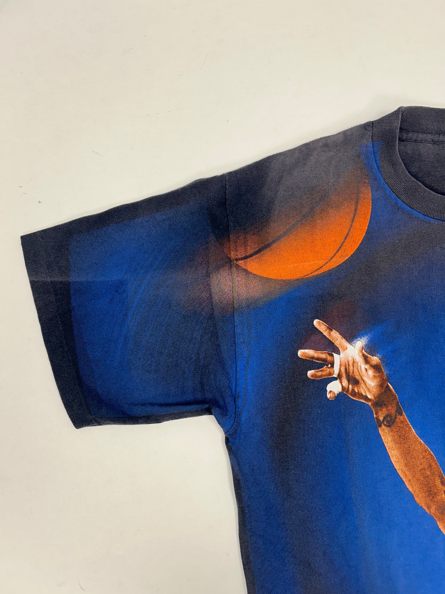 Vintage 1997 Dennis Rodman “The Best Offense Is A Great Defense” All Over Print Tee Tagged Large 22.5x30.5 Inches