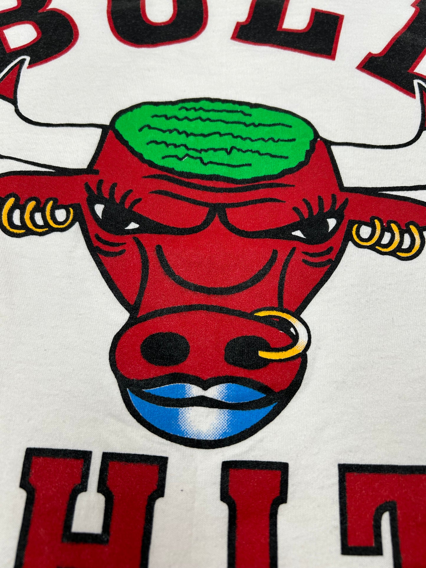 Vintage Chicago Bulls Dennis Rodman Green Hair Bull Bull Sh*t Graphic Tee Large 21.5x28.25 Inches