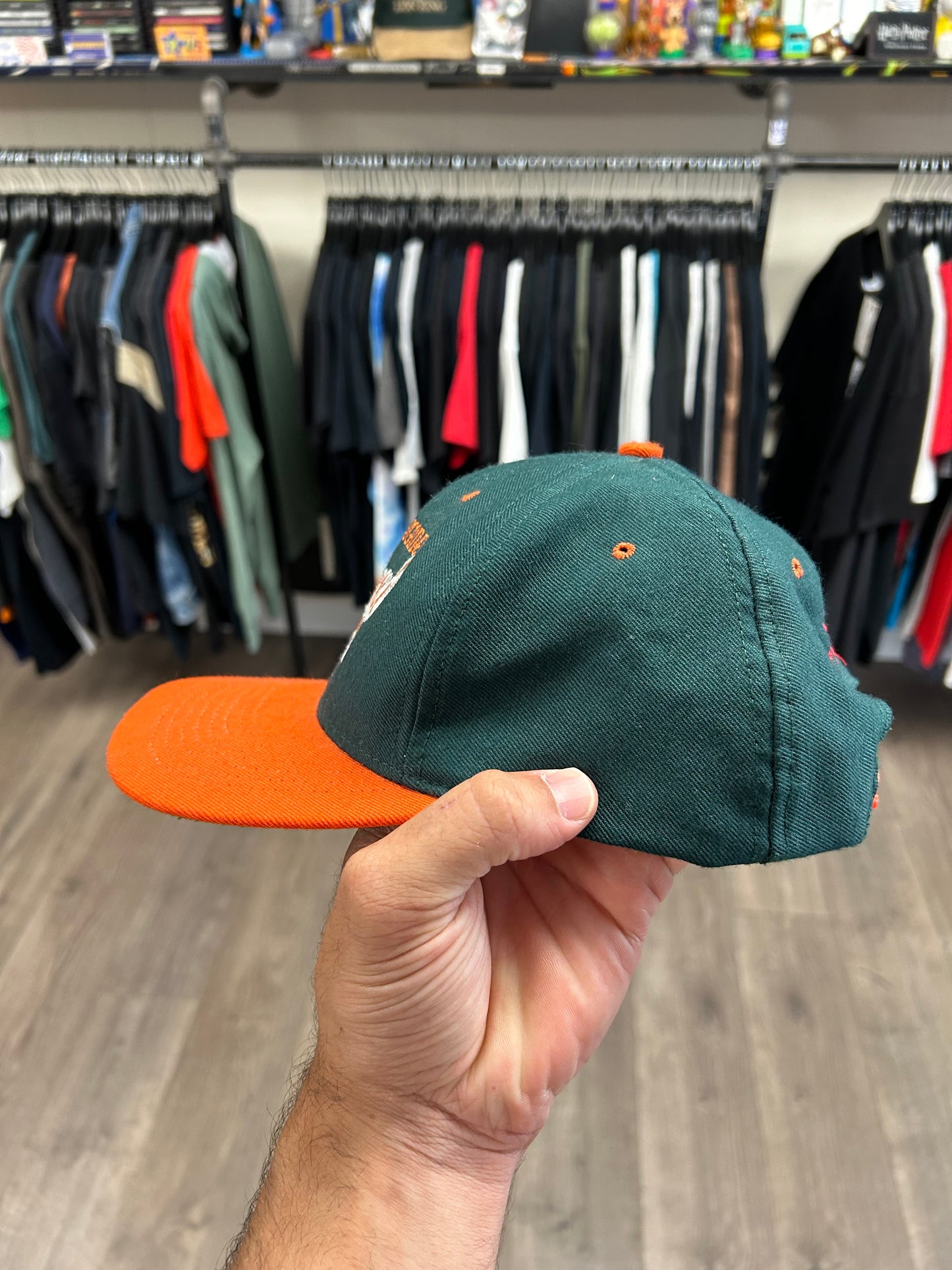 Vintage University of Miami Hurricanes Script College SnapBack Hat Nutmeg Mills