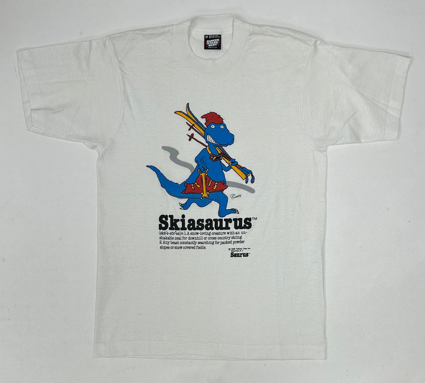 Vintage 1986 Saurus Gang Skiasaurus Talking Tops Dinosaurs T-Shirt 18.75x27.25 S/M