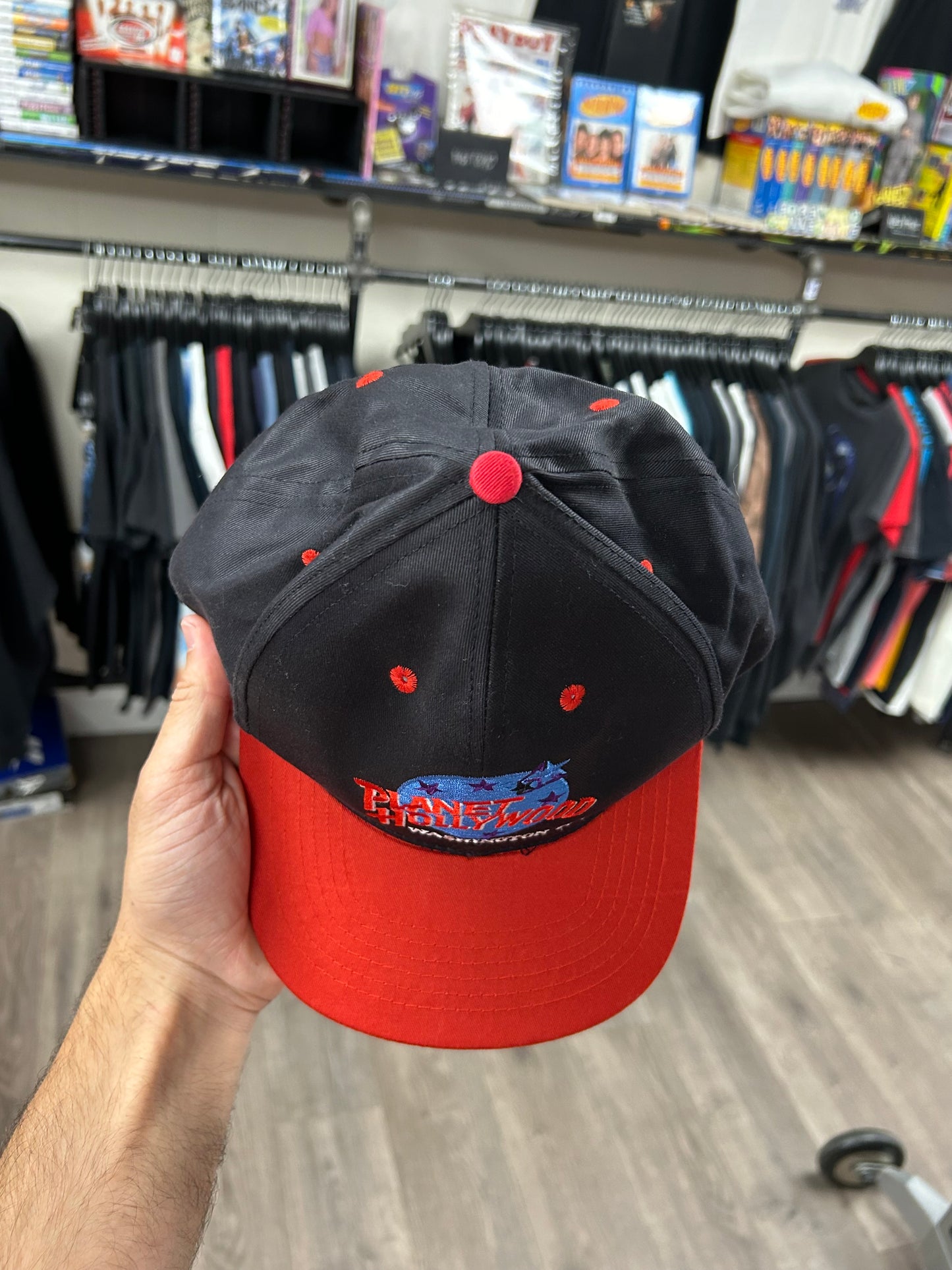 Vintage Planet Hollywood Washington D.C. Snapback Hat Adjustable 90s Black/Red