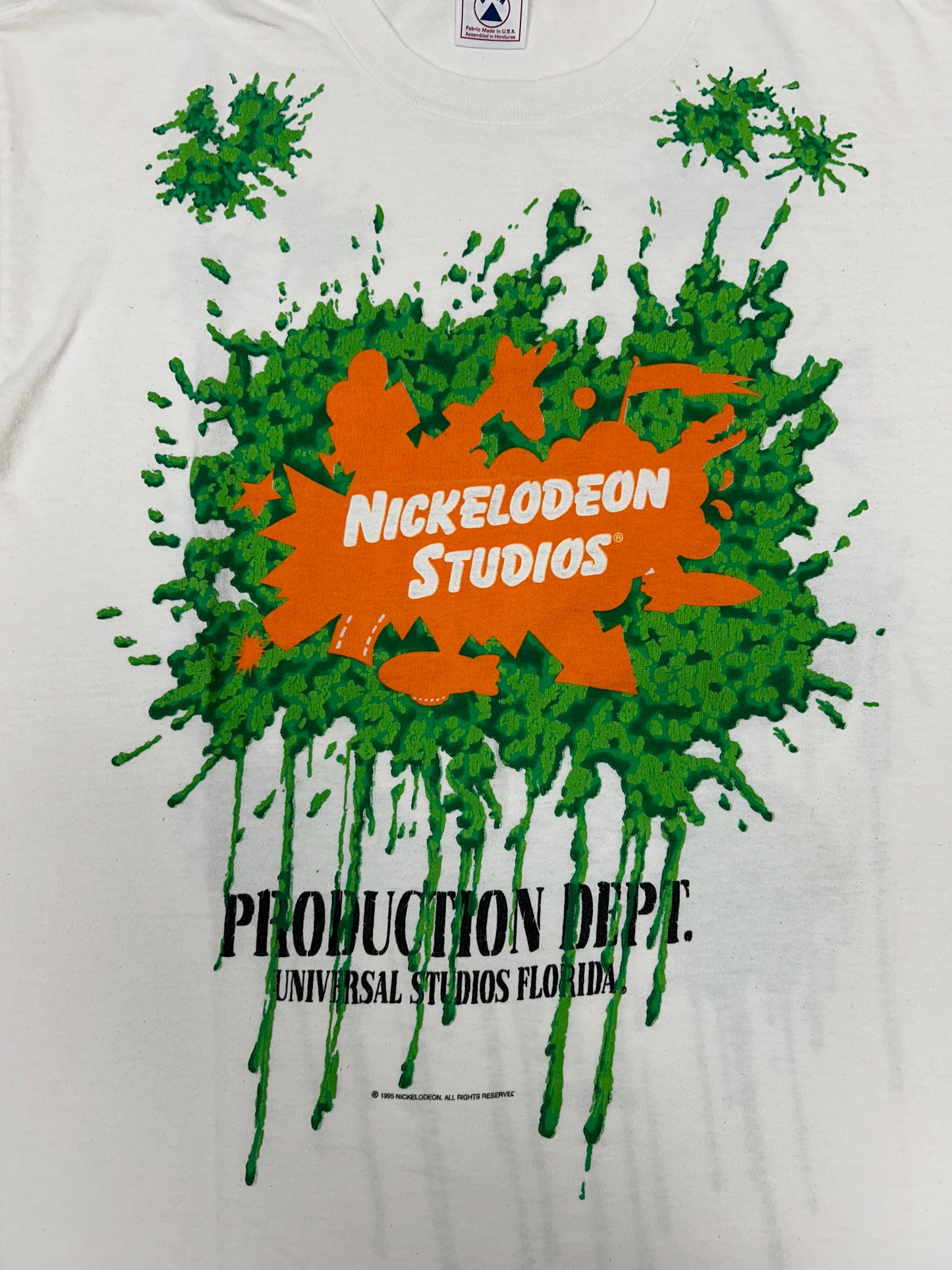 Vintage Nickelodeon Studios Production Dept. Universal Studios Slime Tee Large 22.5x28.75 Inches