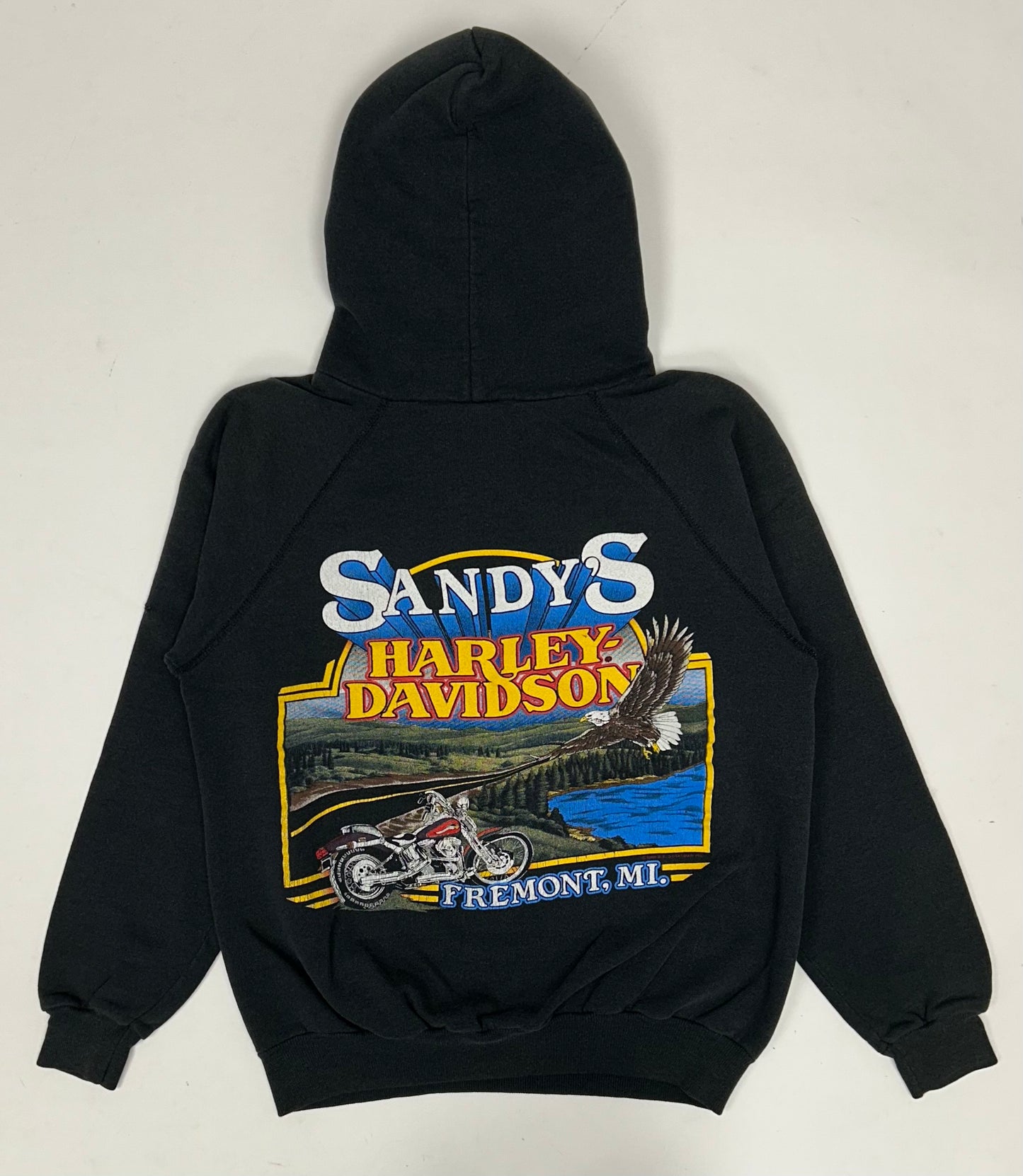 Vintage Harley Davidson Motorcycles Sandy’s Sweatshirt Eagle Biker 20x24 Inches Small Fit 1980s