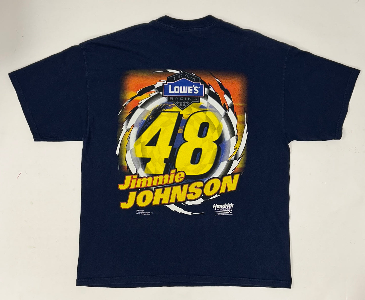 Vintage 2002 NASCAR Jimmi Johnson California Kid Front & Back Print Tee XL 23.75x30 Inches