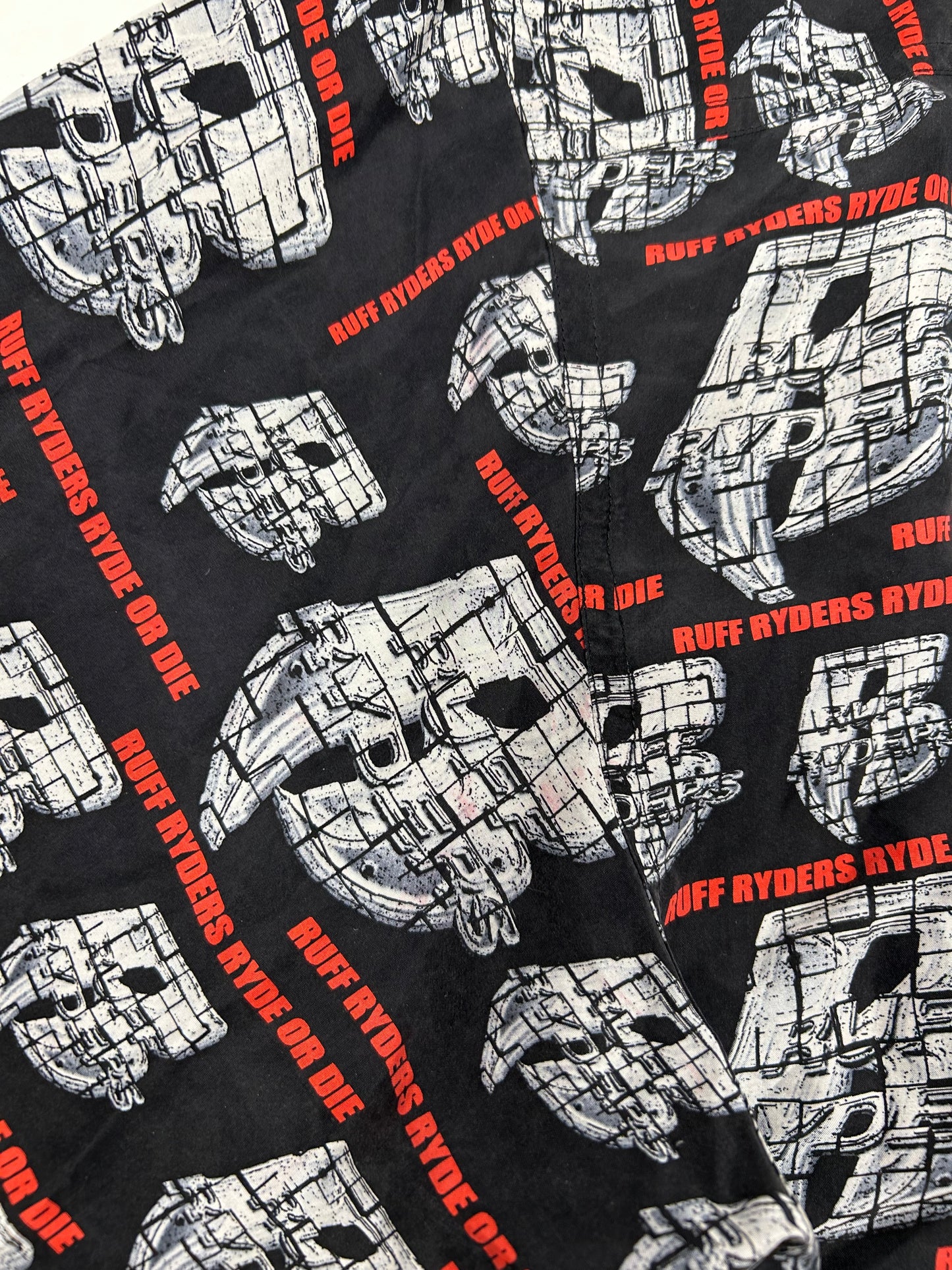 Vintage Ruff Ryders Ryde Or Die Button Up Silk All Over Print DMX Rap Tee XL/2XL 27.5x33.75/35.5 Inches