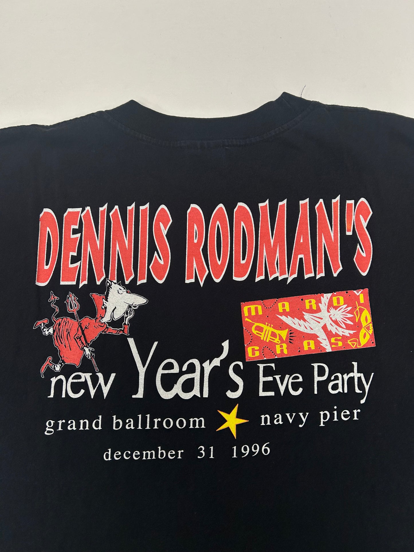 Vintage 1996 Dennis Rodman New Year’s Eve Party Chairman Of The Boards Tee Exclusive Shirt Rare XL 23.25x28.5 Inches