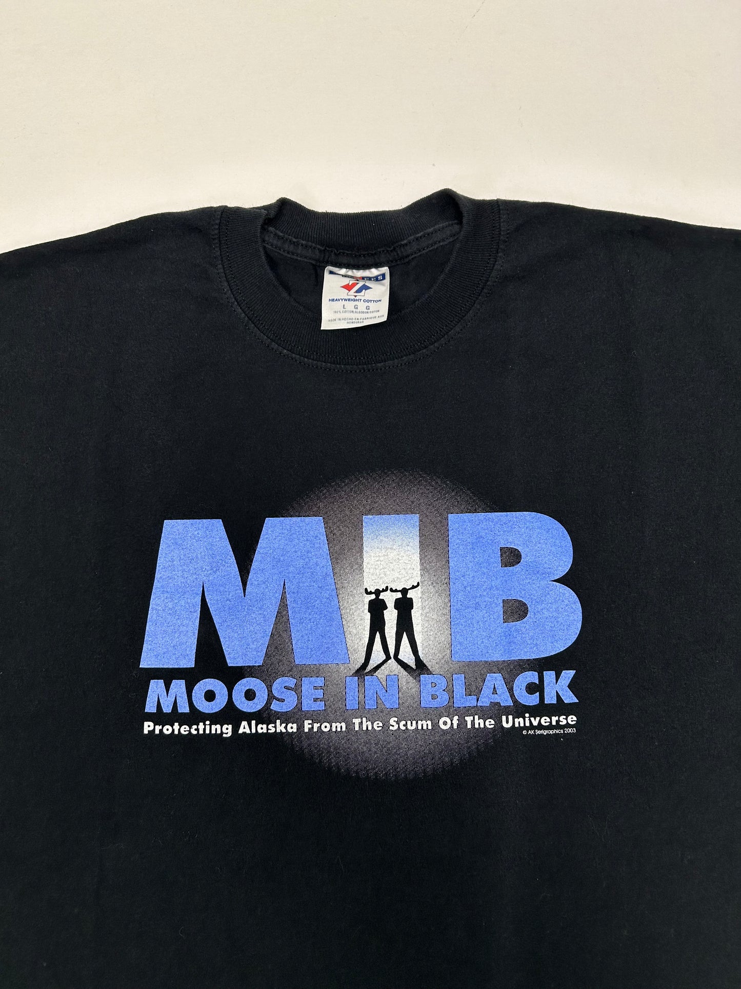 Vintage 2003 Moose In Black Movie Spoof Shirt Nature Alaska Y2K MIB Size Large 22.75x29.5