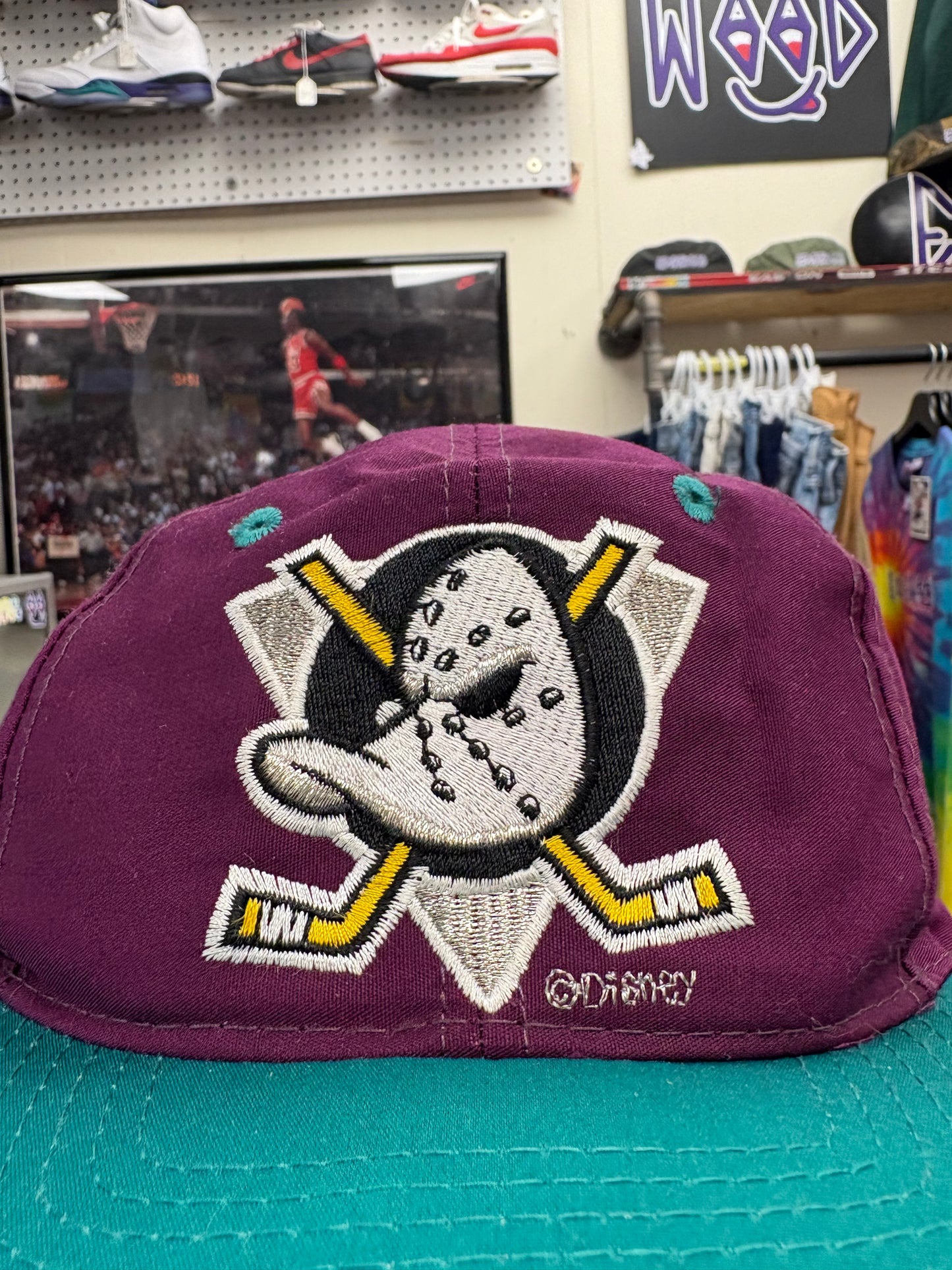 Vintage 90s Anaheim Mighty Ducks Hat Purple Snapback Disney Store