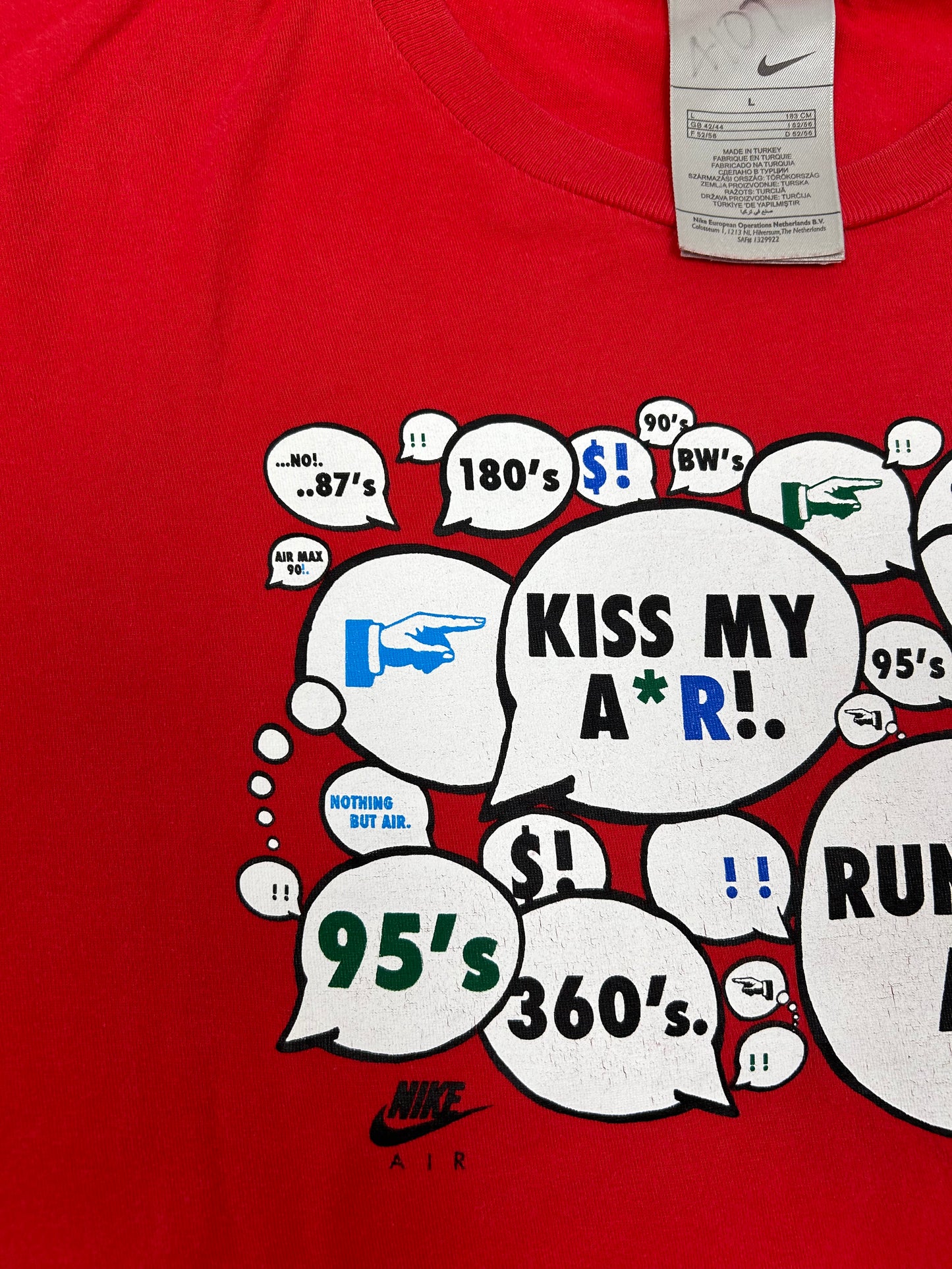 Vintage Nike Kiss My Airs Air Max Shoes Tee 00s Red Large 22.5x28.75 Inches