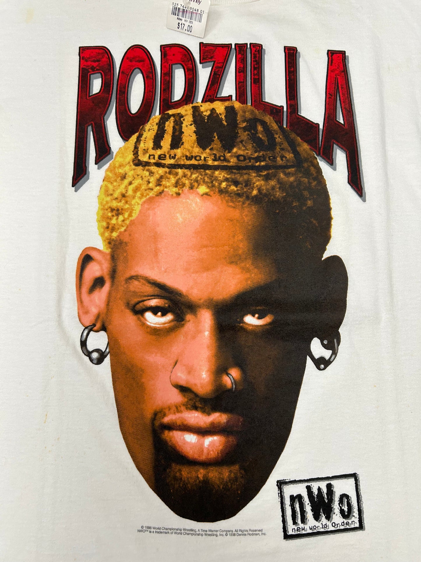 Vintage 1998 Rodzilla WCW NWO Dennis Rodman Wrestling Tee Rare Brand New With Tag Large