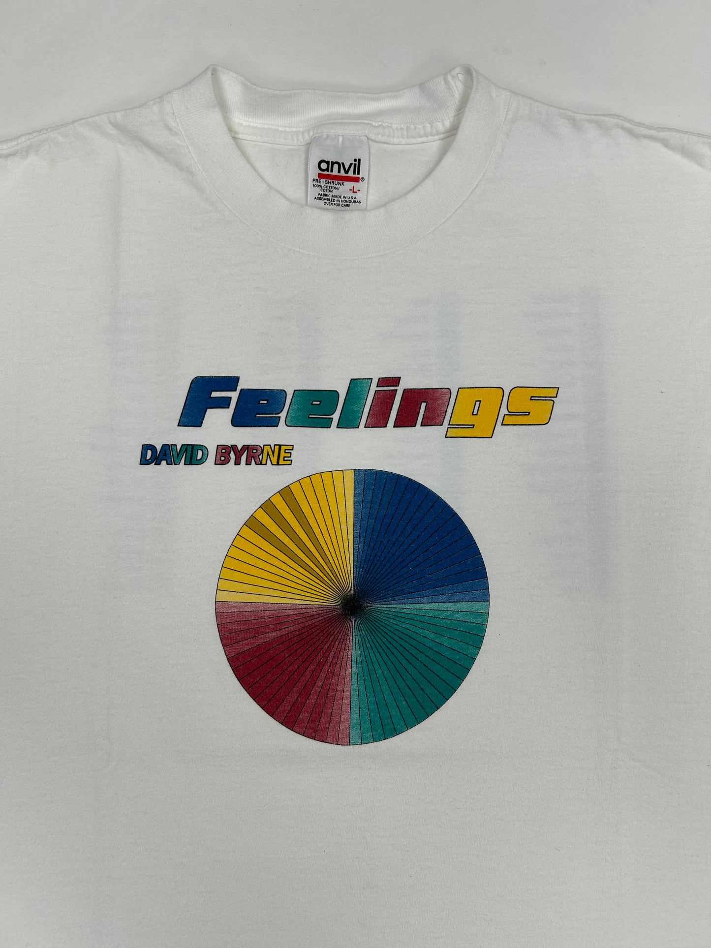 Vintage David Byrne Feelings Chart Album Promo Tee 90s Music Shirt Large/Medium 21x28.25 Inches