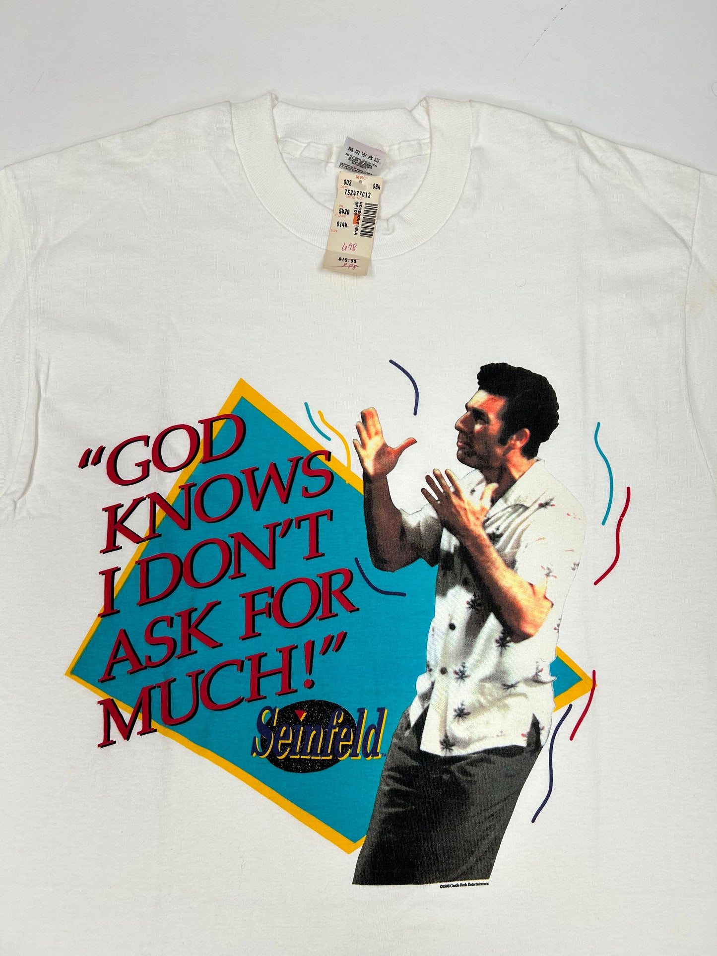 Vintage 1993 Seinfeld Kramer “God Knows I Don’t Ask For Much” TV Show Promo Tee New DS With Tag Large 21.75x31.25 Inches