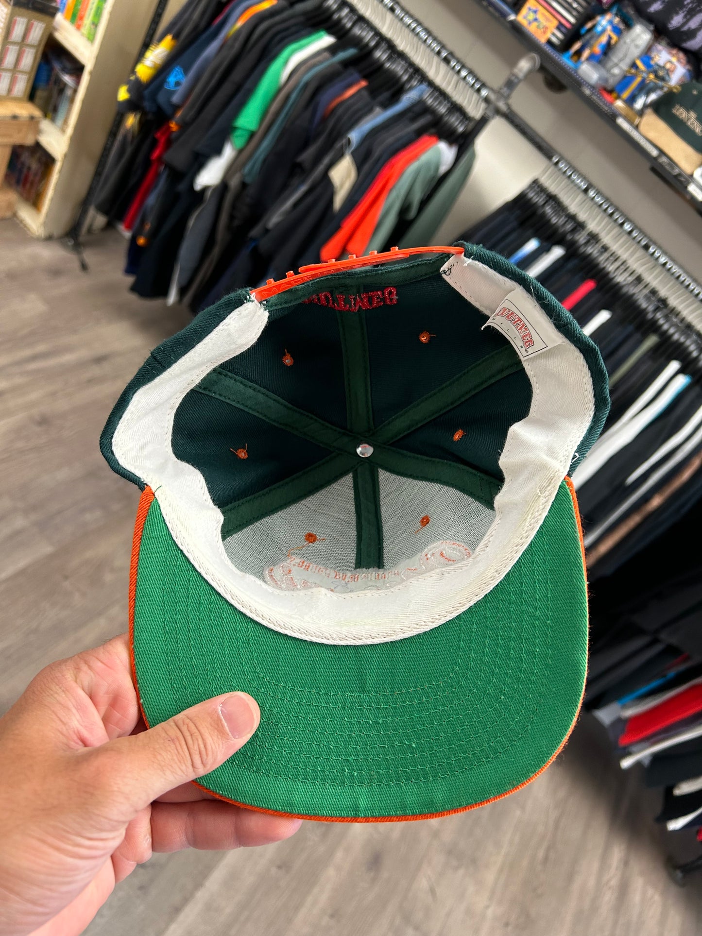 Vintage University of Miami Hurricanes Script College SnapBack Hat Nutmeg Mills