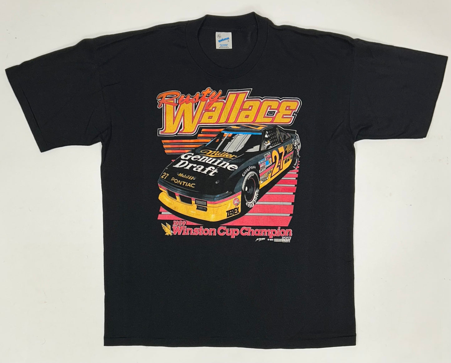 Vintage NASCAR 1989 Winston Cup Champion Rusty Wallace Racing Tee XL 23x29.5 Inches